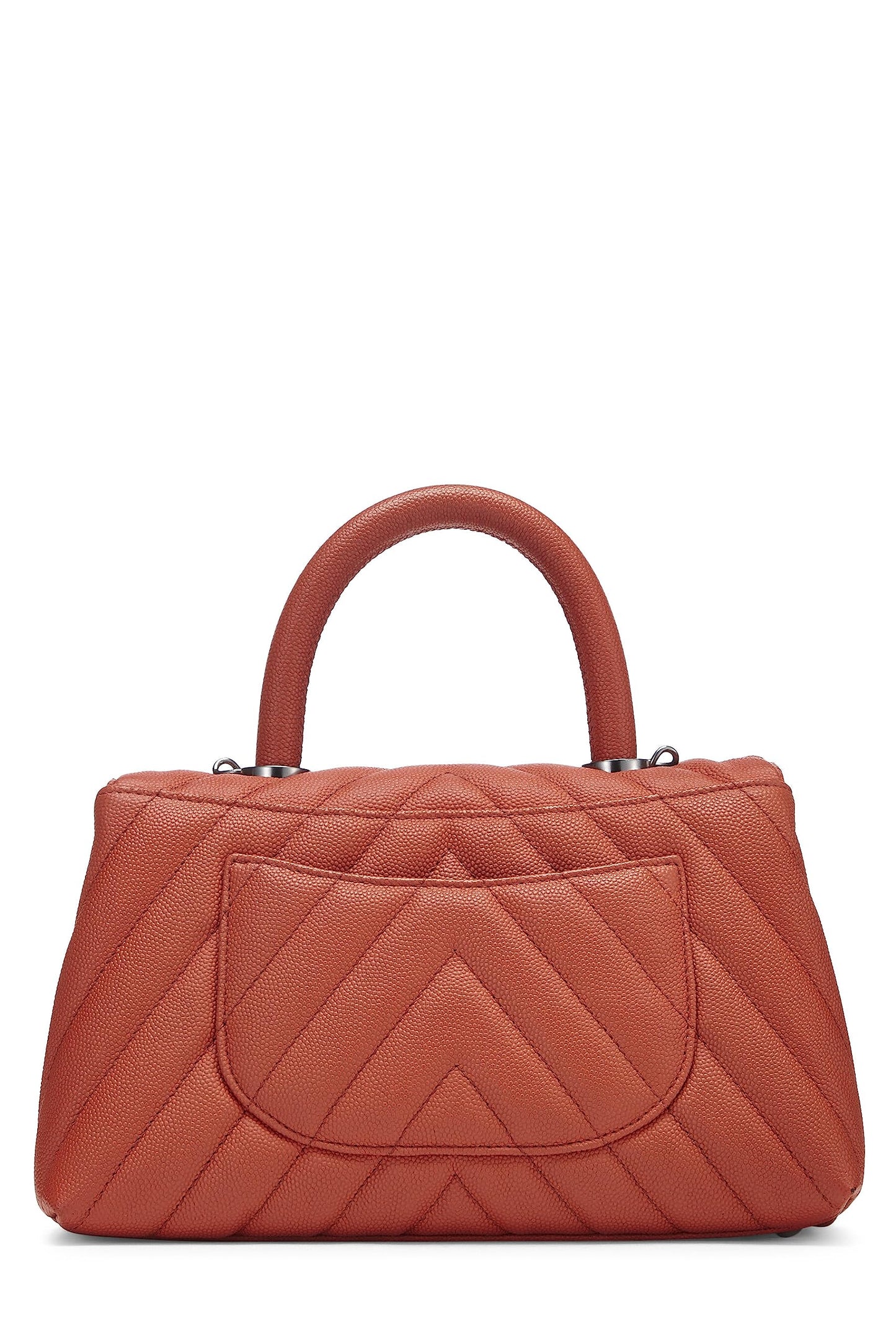 Chanel, Orange Chevron Caviar Coco Handle Bag Small, Orange