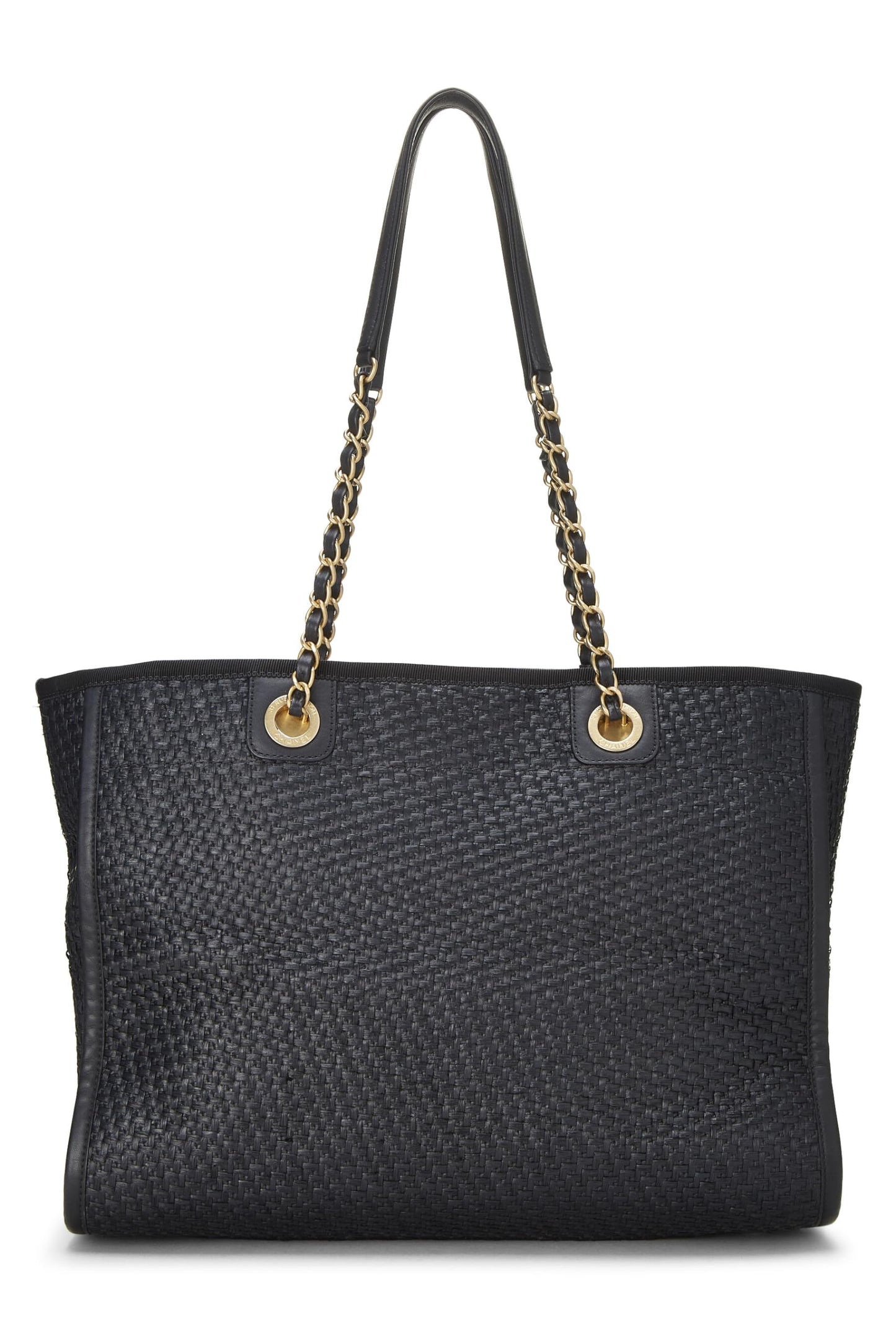 Chanel, Black & Natural Woven Raffia Deauville Tote Medium, Black