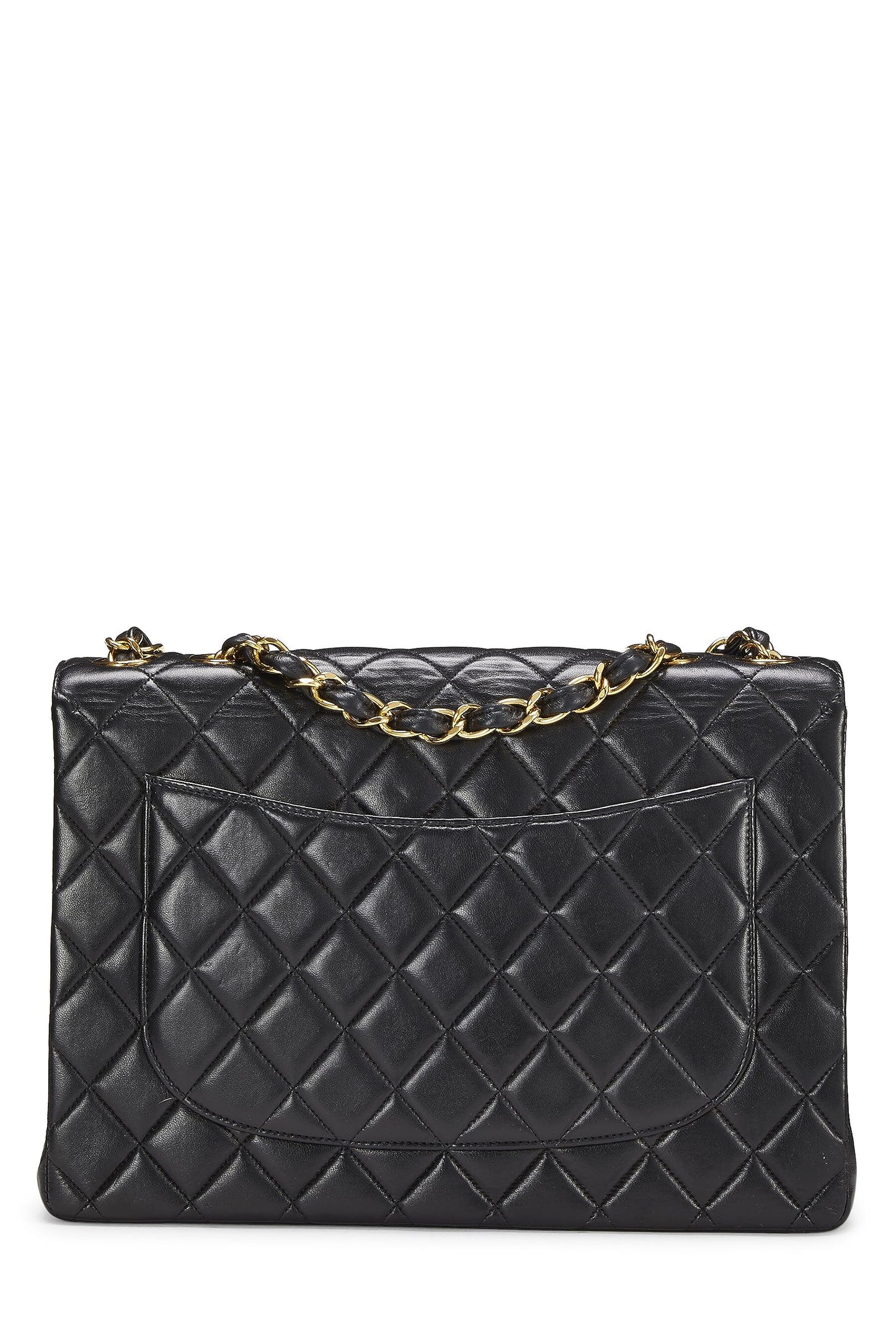Chanel, Black Quilted Lambskin Half Flap Jumbo, Black