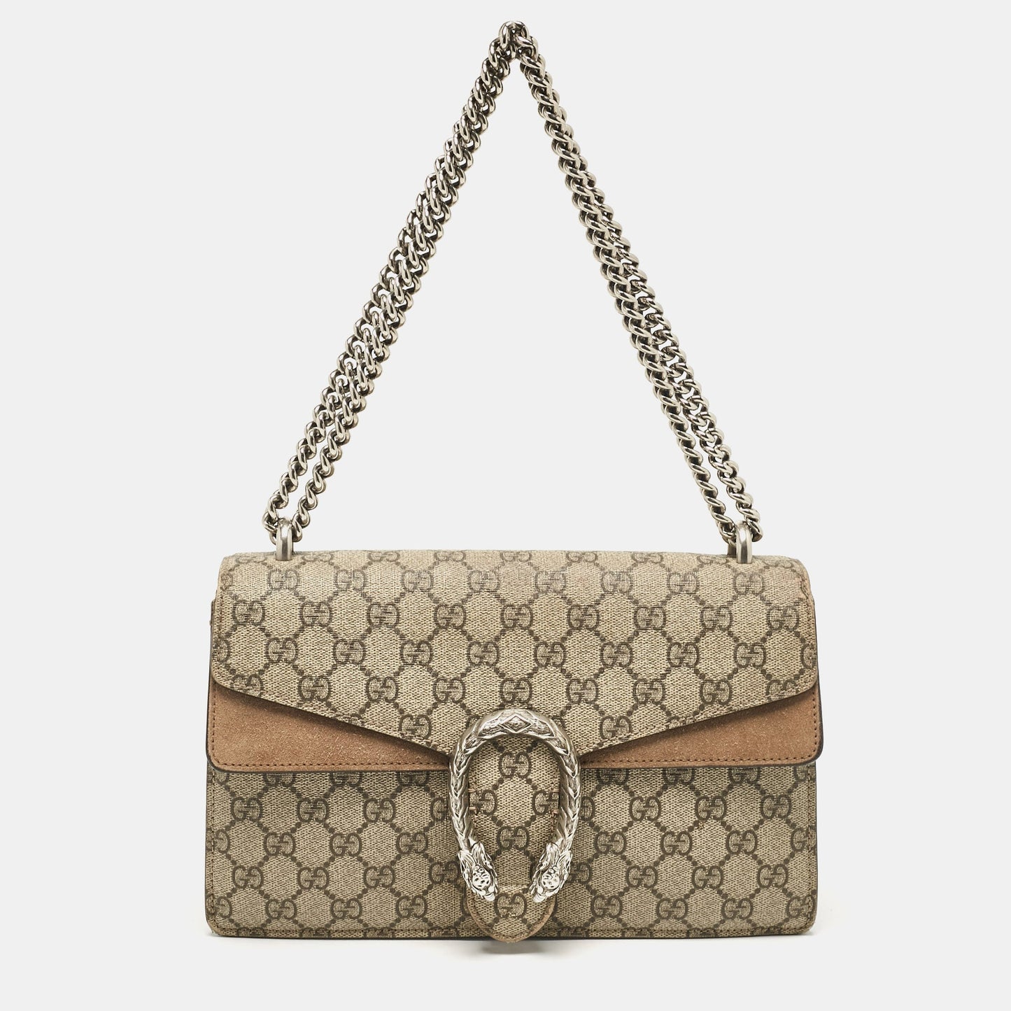 Luxury Gucci Trending 2025 Beige GG Supreme Canvas and Suede Small Dionysus Shoulder Bag