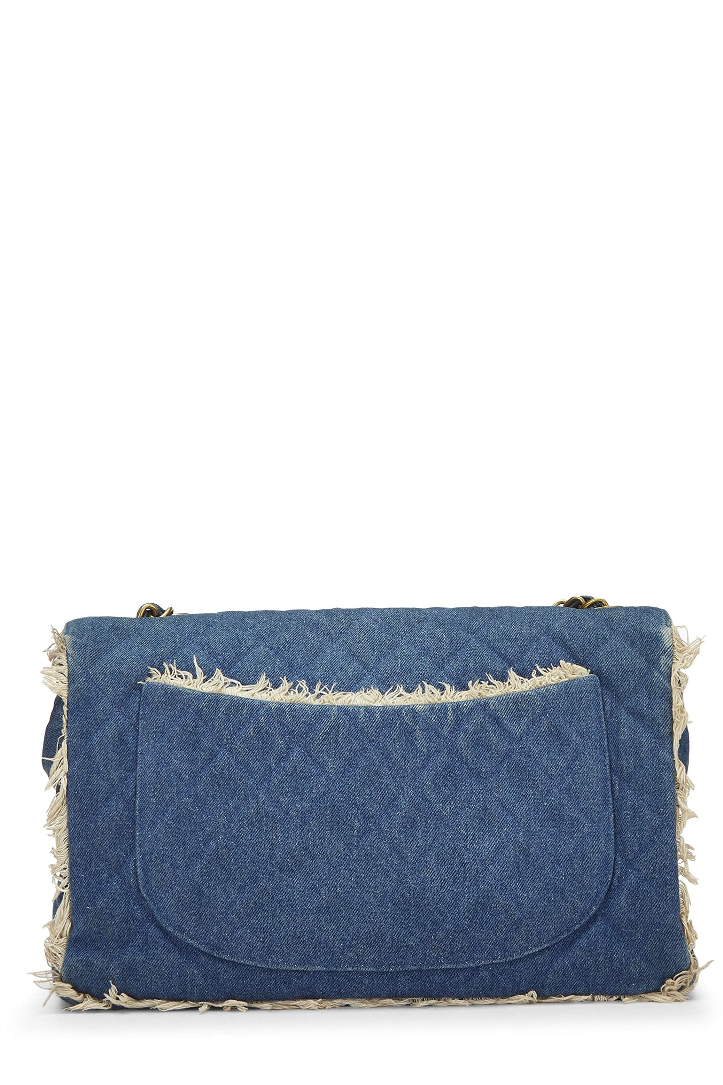 Chanel, Blue Quilted Denim Half Flap Maxi, Blue