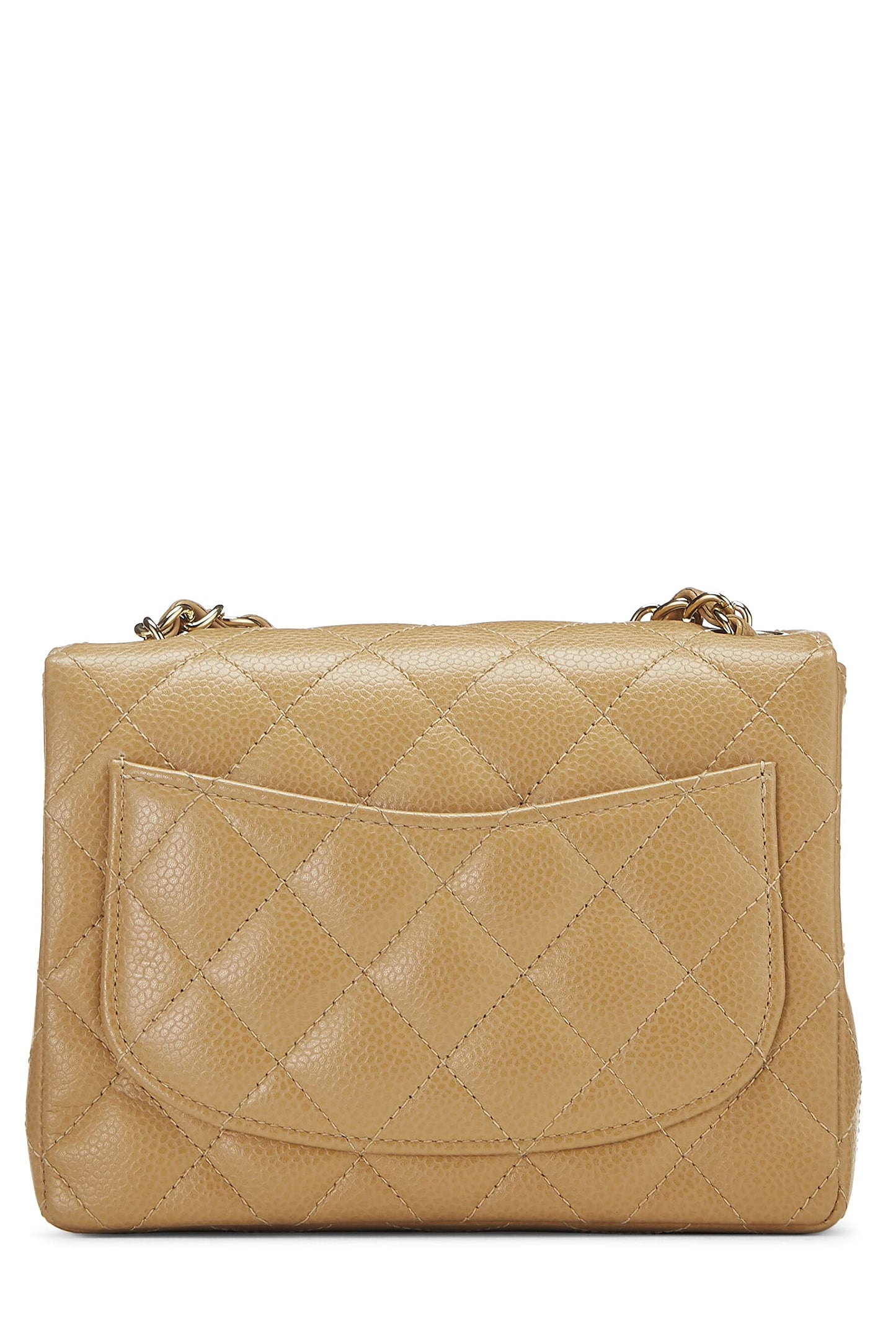 Chanel, Beige Quilted Caviar Half Flap Mini, Beige