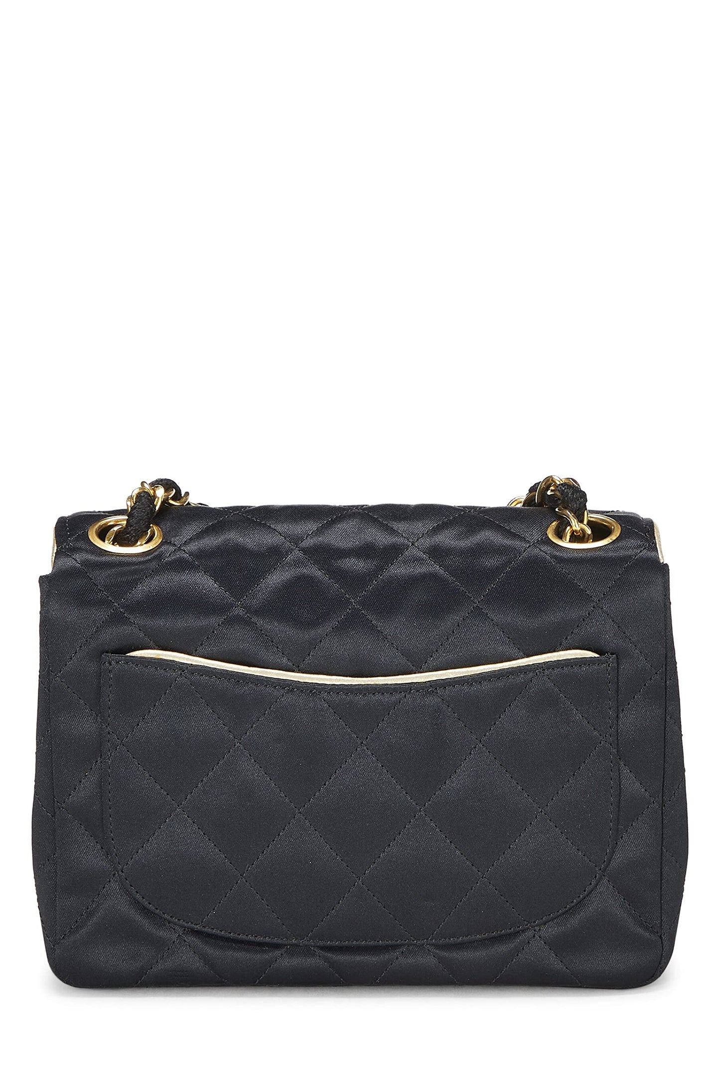 Chanel, Black Quilted Satin Piped Half Flap Mini, Black
