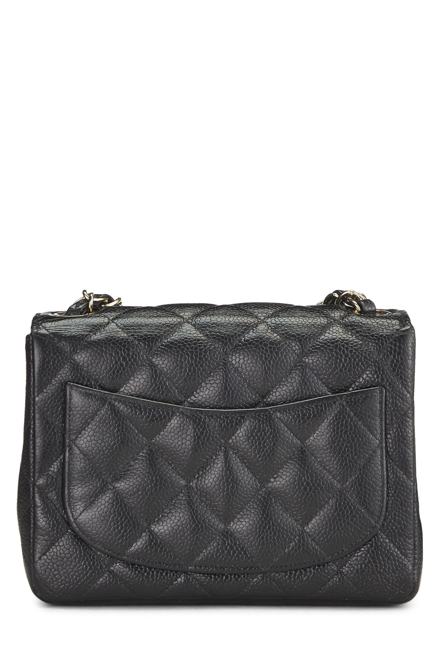 Chanel, Black Quilted Caviar Half Flap Mini, Black