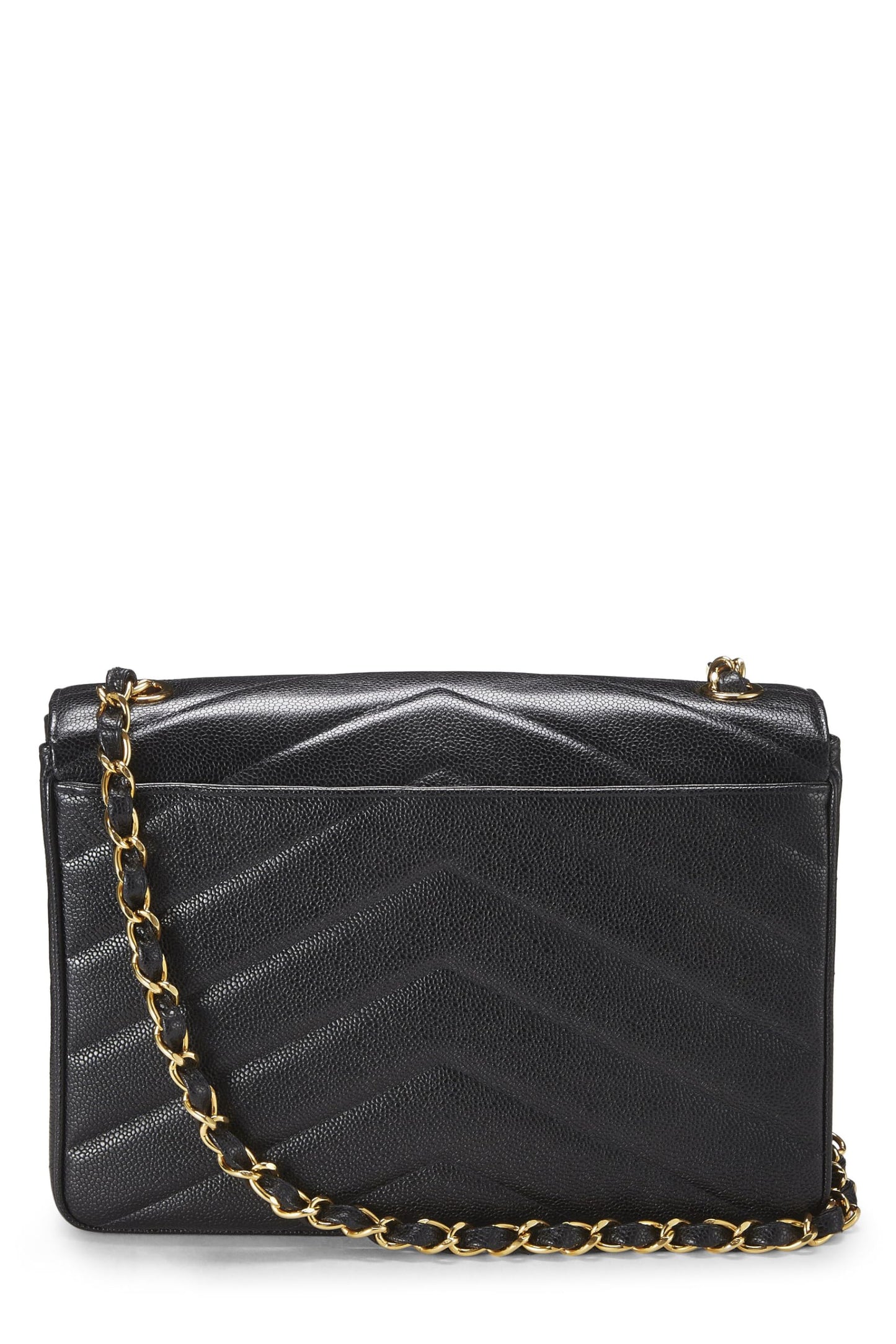 Chanel, Black Caviar Chevron Envelope Flap Jumbo, Black