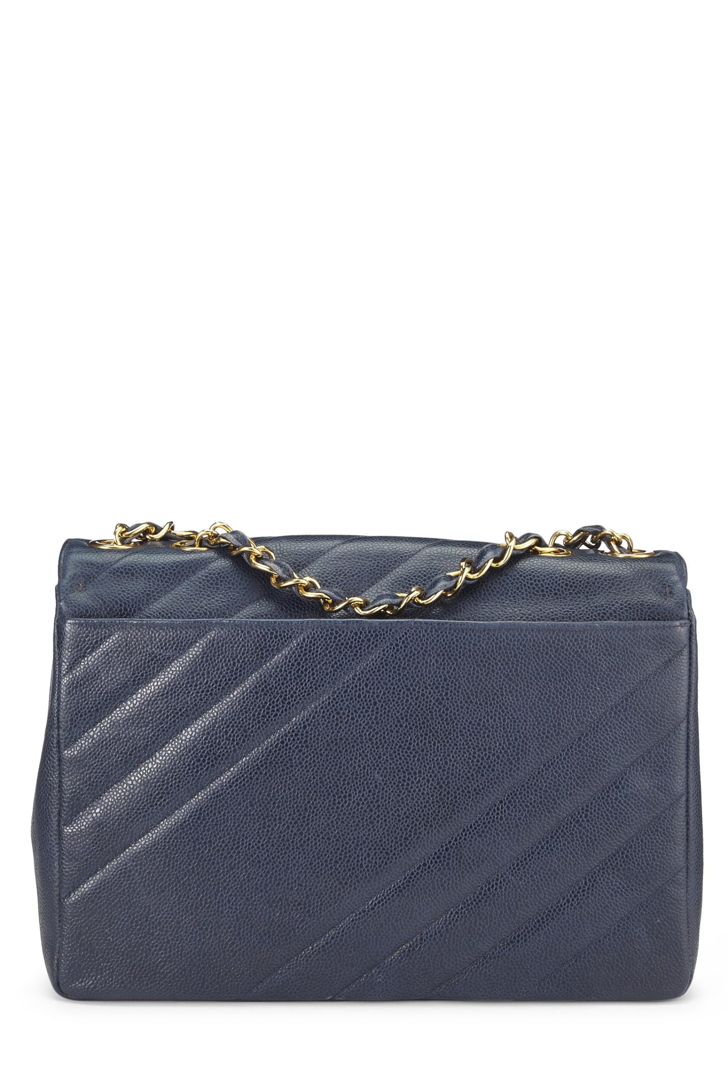 Chanel, Navy Caviar Diagonal Quilted Shoulder Bag Jumbo, Navy