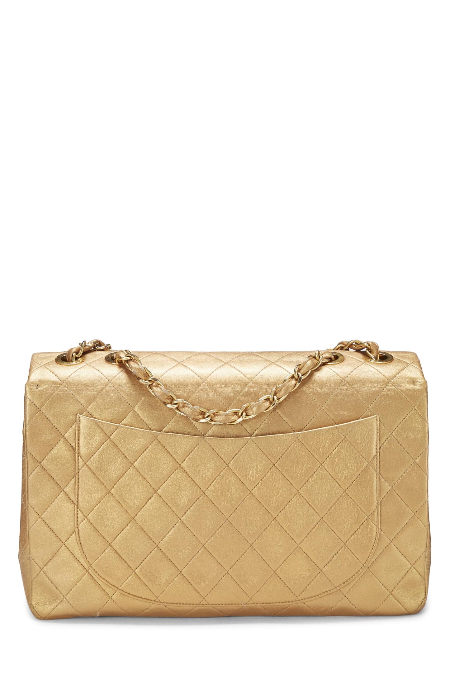 Chanel, Gold Quilted Lambskin Half Flap Jumbo, Gold