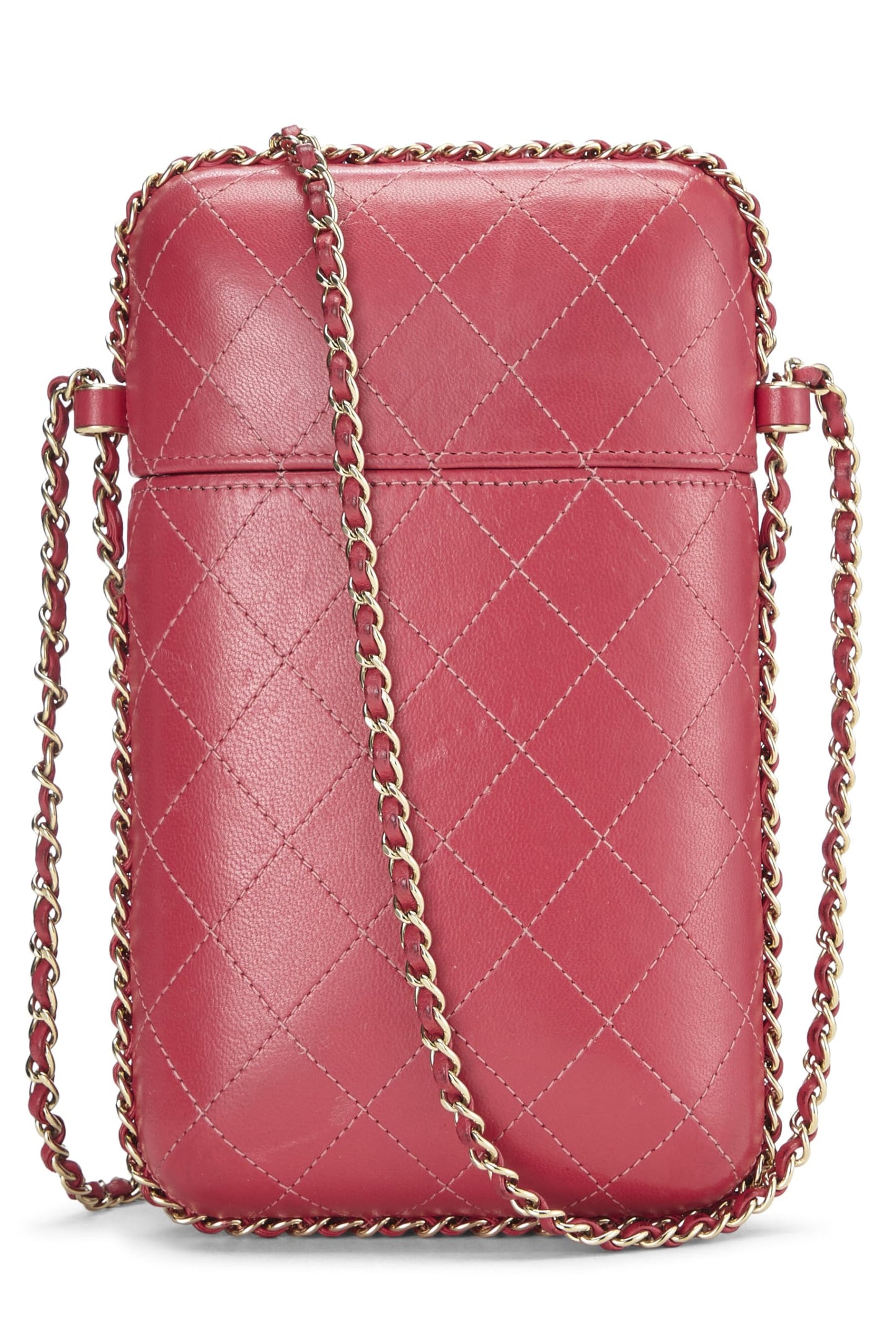 Chanel, Pink Calfskin Crossbody Chain Phone Holder, Pink