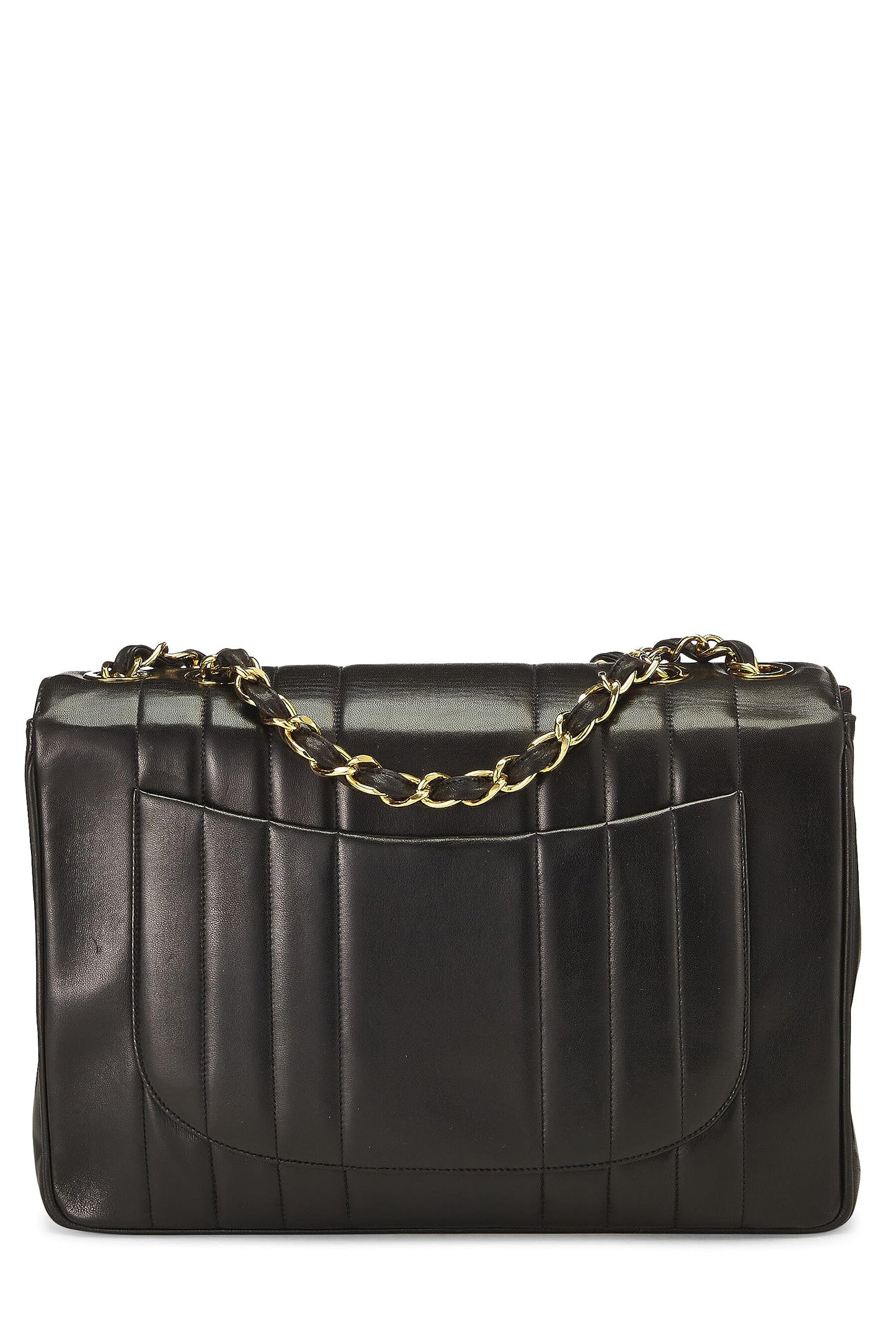 Chanel, Black Vertical Lambskin Half Flap Jumbo, Black