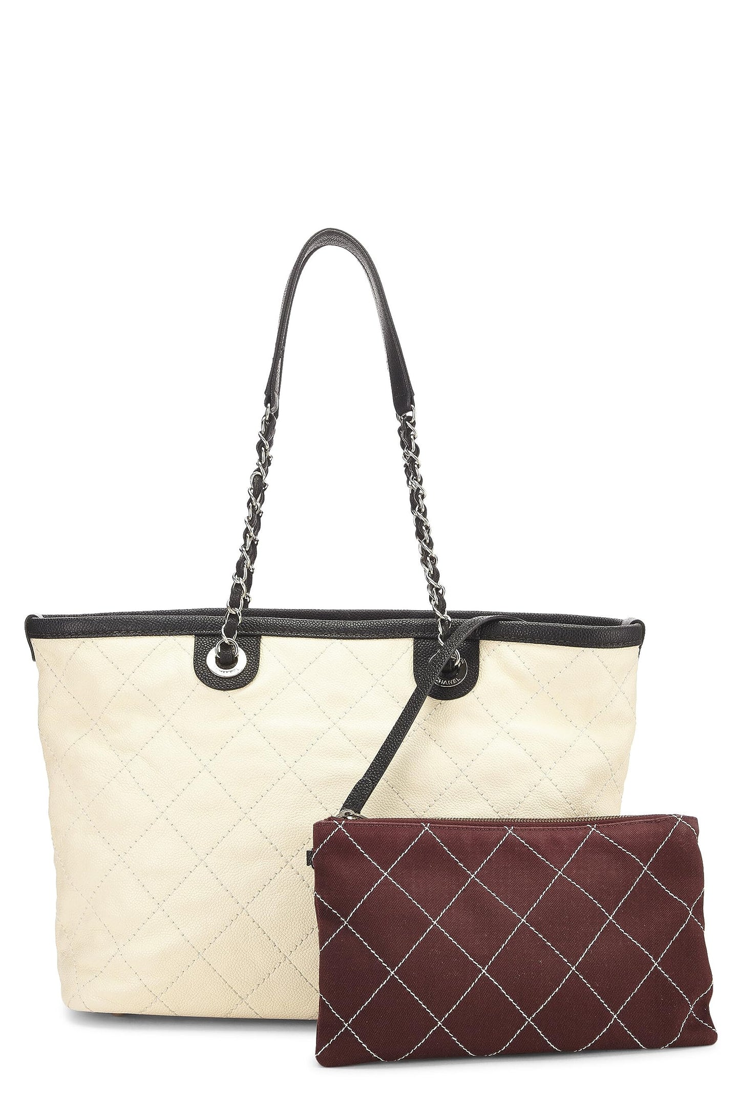 Chanel, Cream Caviar 'CC' Daily Shopping Tote Small, White