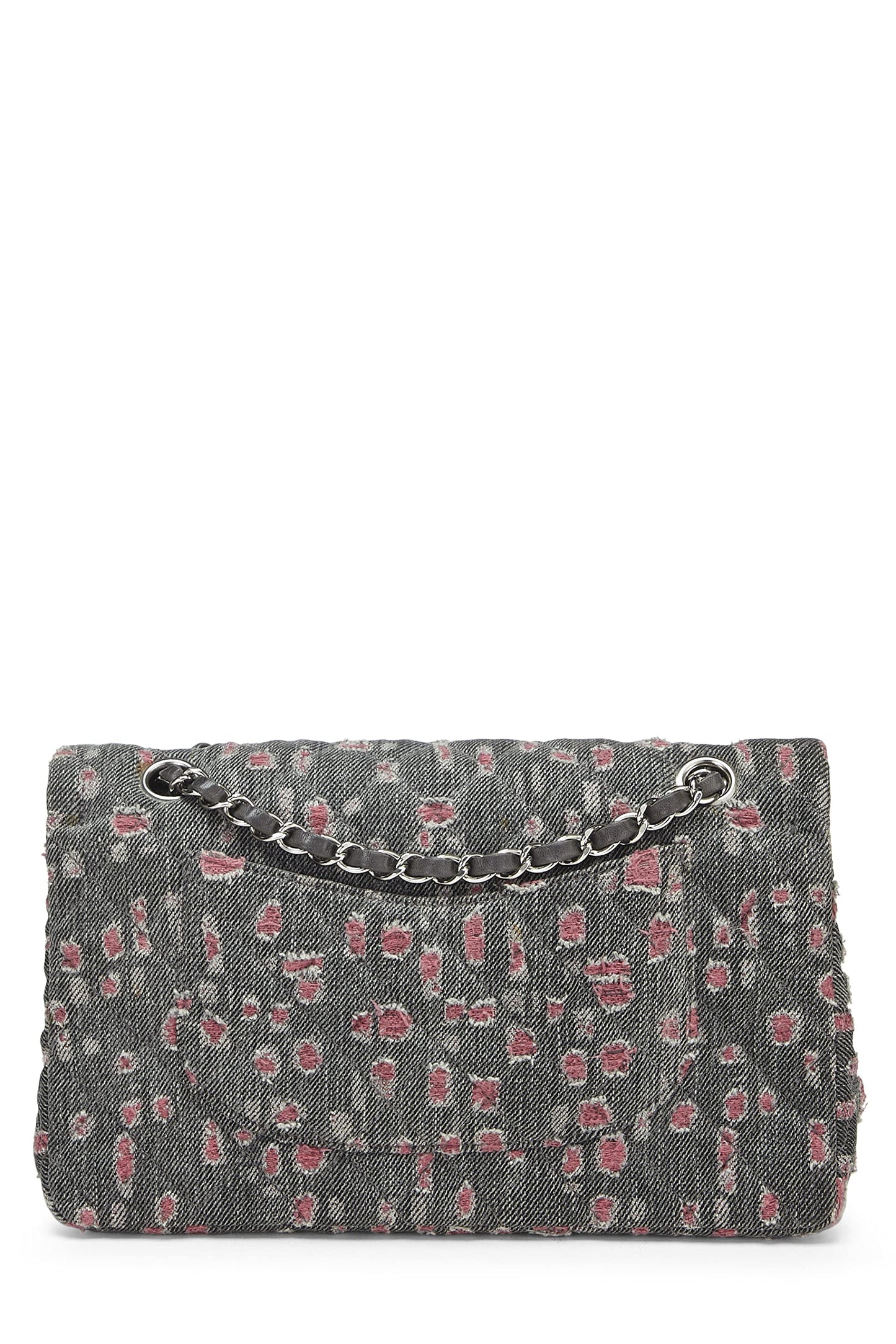Chanel, Grey & Pink Distressed Denim Classic Double Flap Medium, Pink