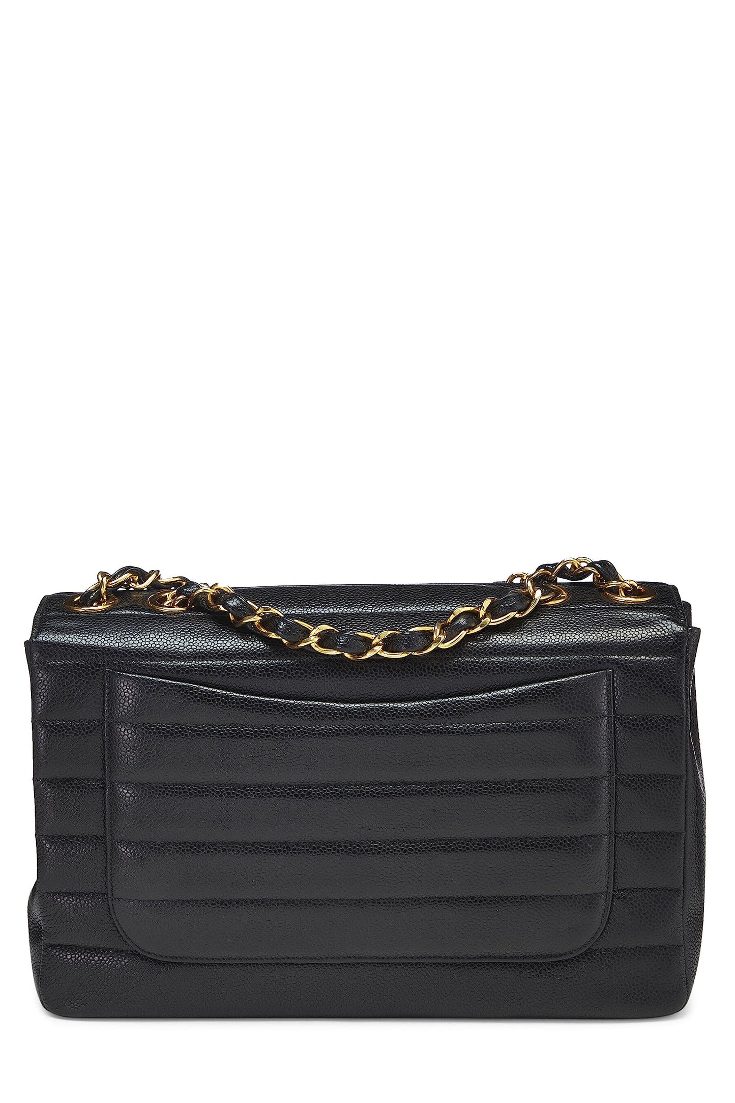 Chanel, Black Horizontal Caviar Half Flap Jumbo, Black