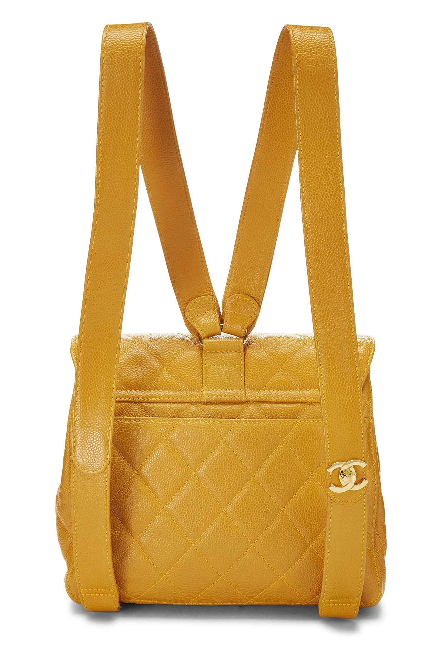 Chanel, Yellow Quilted Caviar Backpack, Yellow