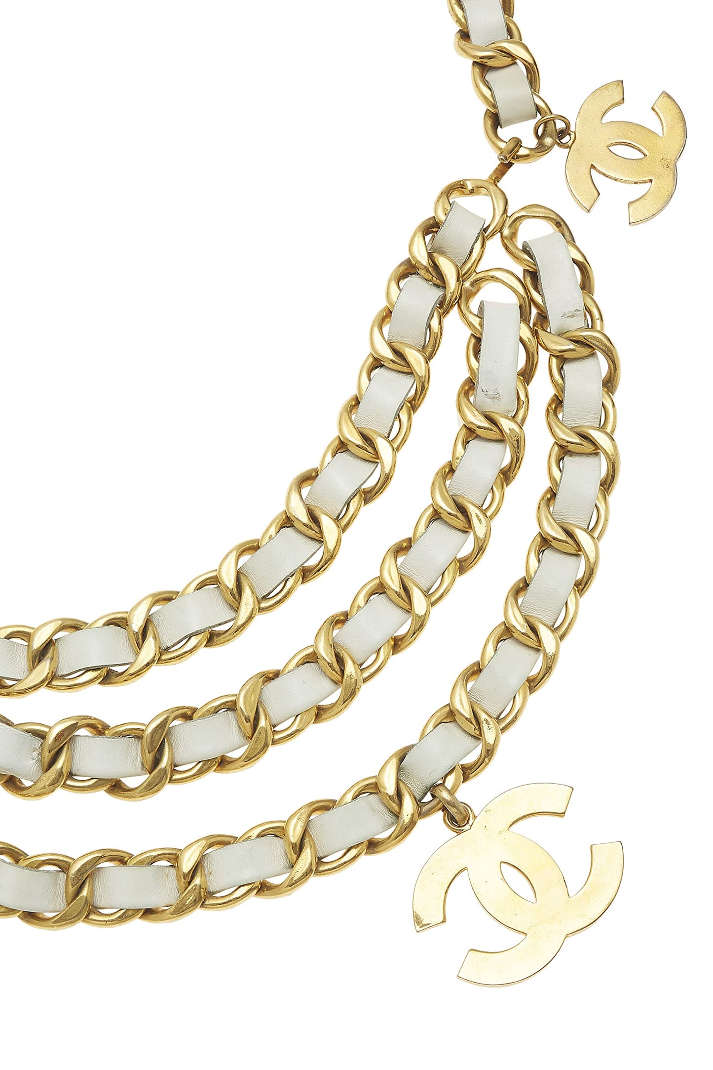 Chanel, Gold & White Leather Chain Belt 3, White