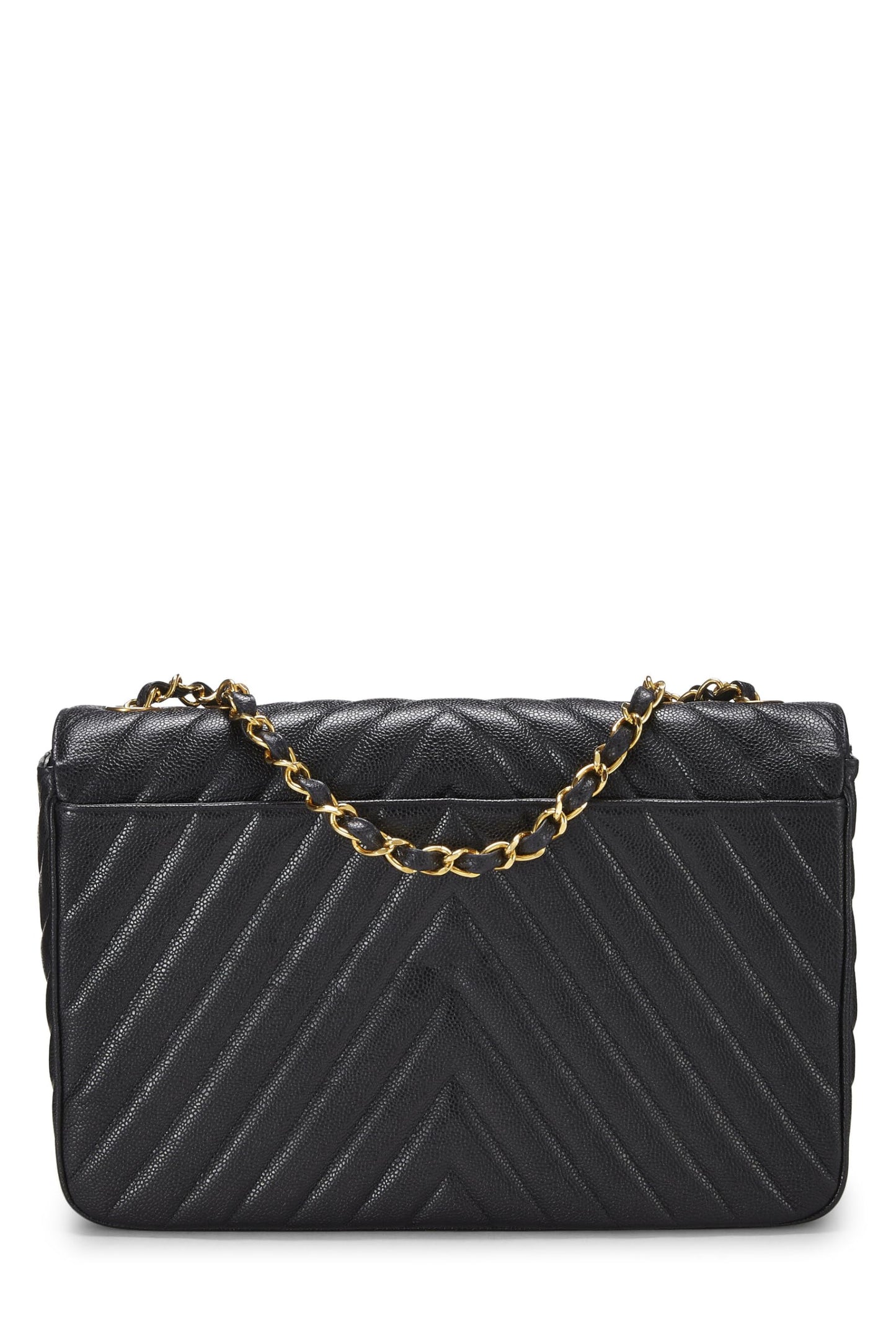 Chanel, Black Chevron Caviar Half Flap Maxi, Black