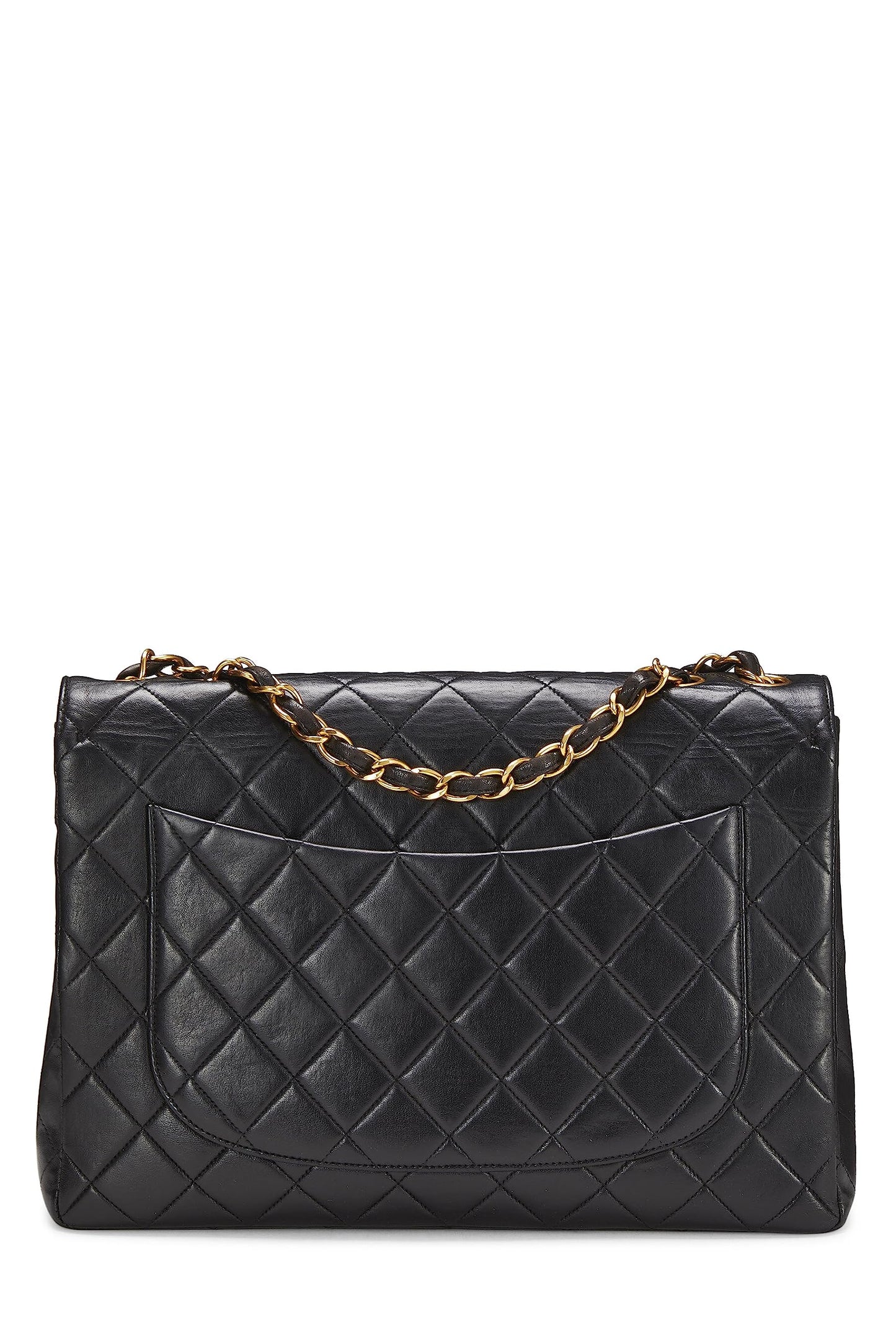 Chanel, Black Quilted Lambskin Half Flap Jumbo, Black
