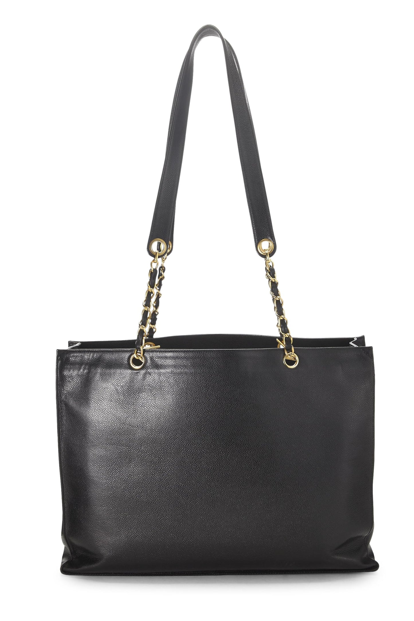 Chanel, Black Caviar Flat Chain Handle Tote Medium, Black