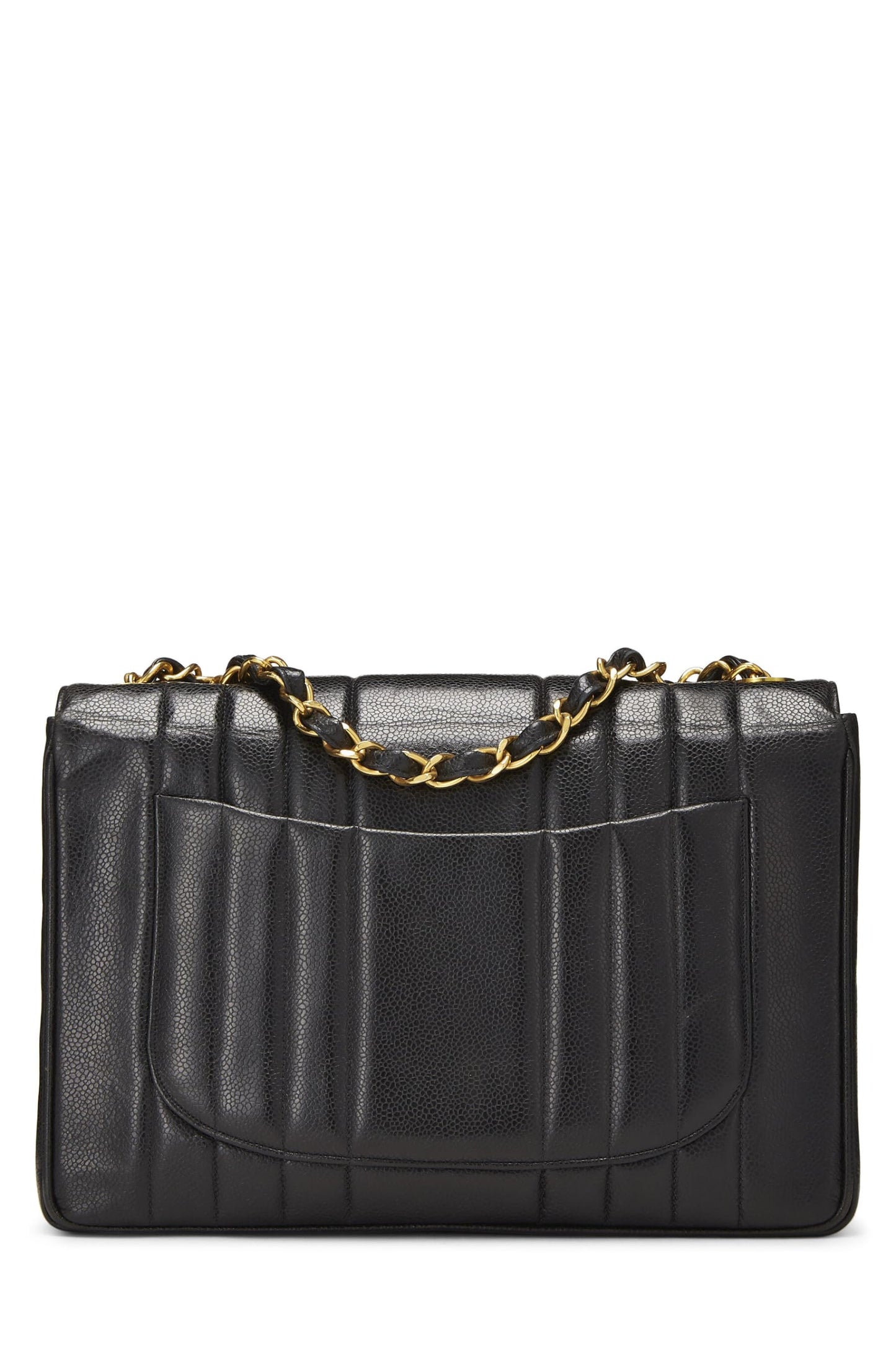 Chanel, Black Caviar Vertical Half Flap Jumbo, Black