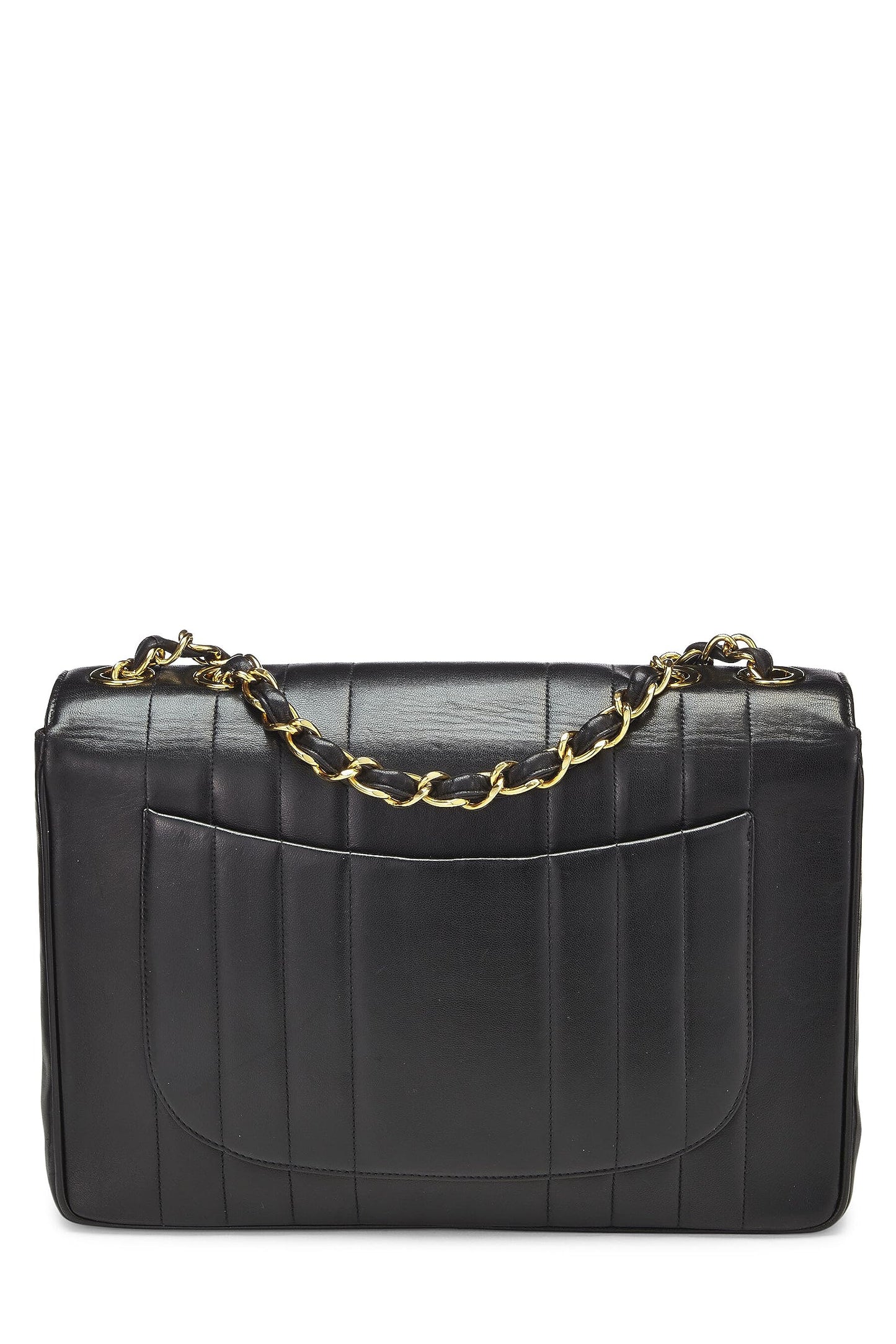 Chanel, Black Vertical Lambskin Flap Jumbo, Black