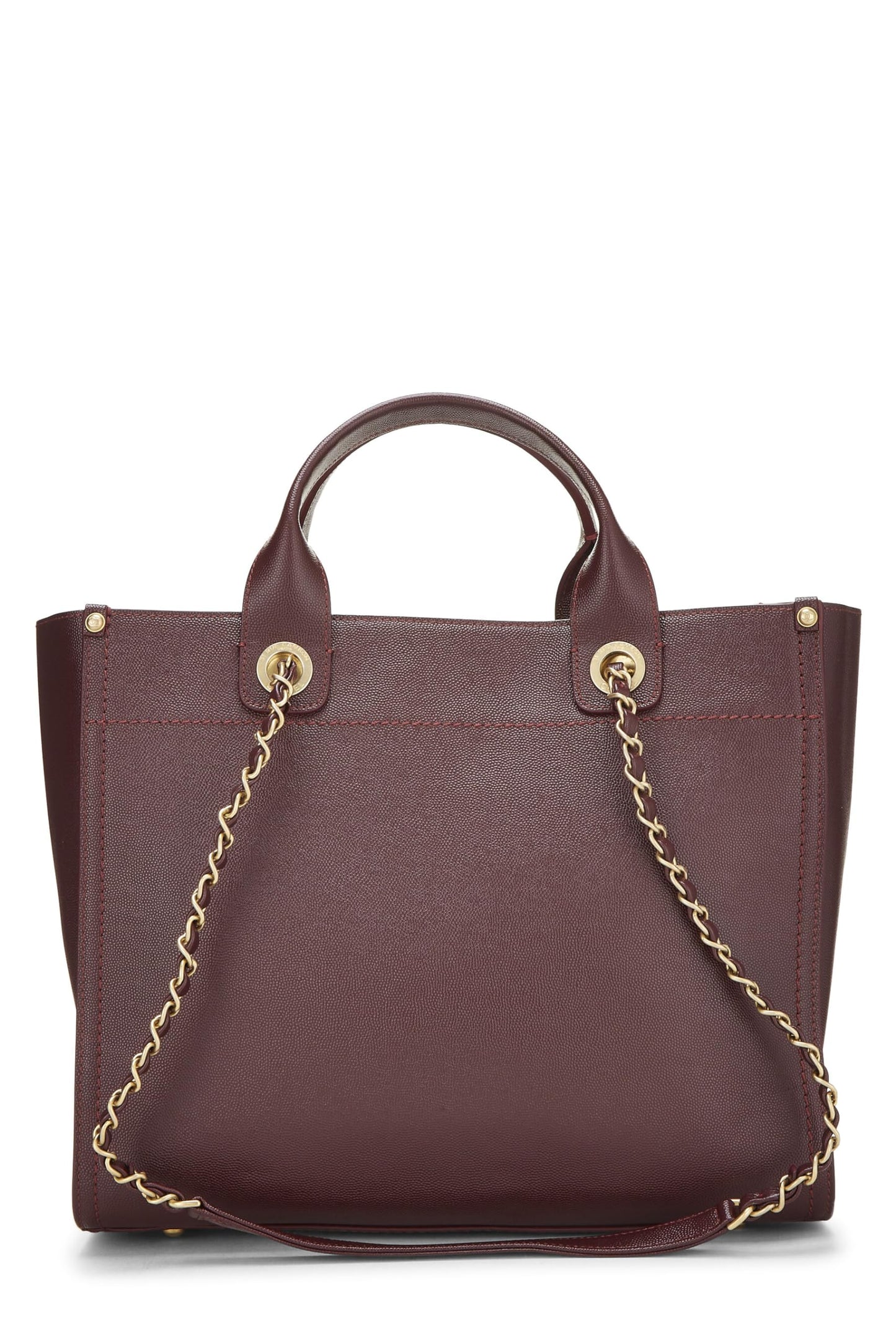 Chanel, Burgundy Caviar Studded Deauville Shopper Small, Burgundy
