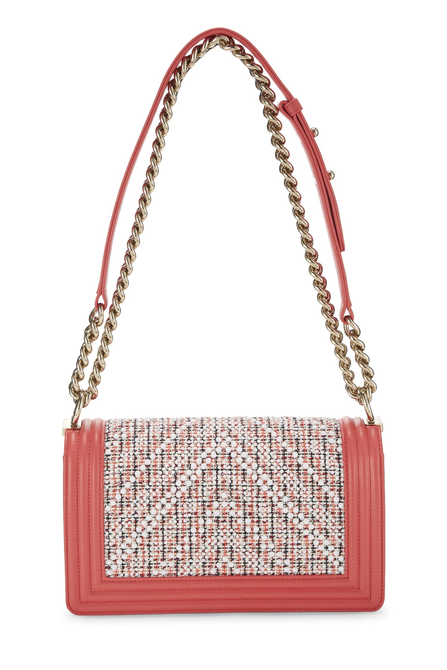 Chanel, Pink & Multicolor Tweed Chevron Pearl Boy Bag Medium, Pink