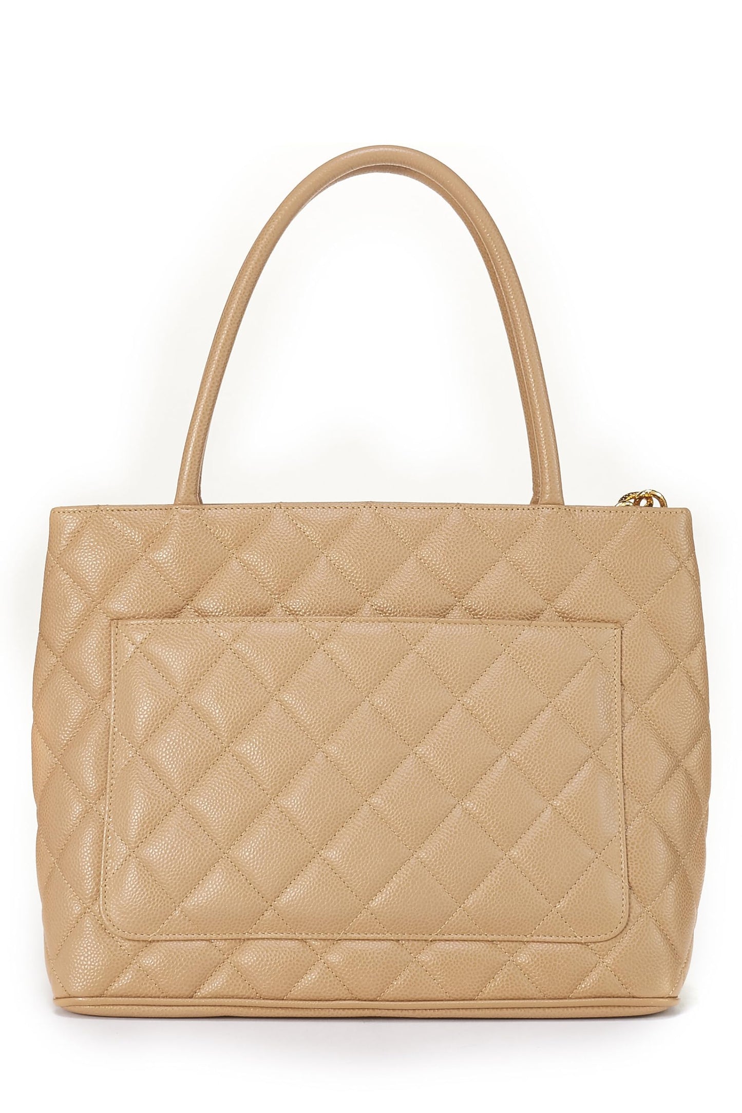 Chanel, Beige Quilted Caviar Medallion Tote, Beige