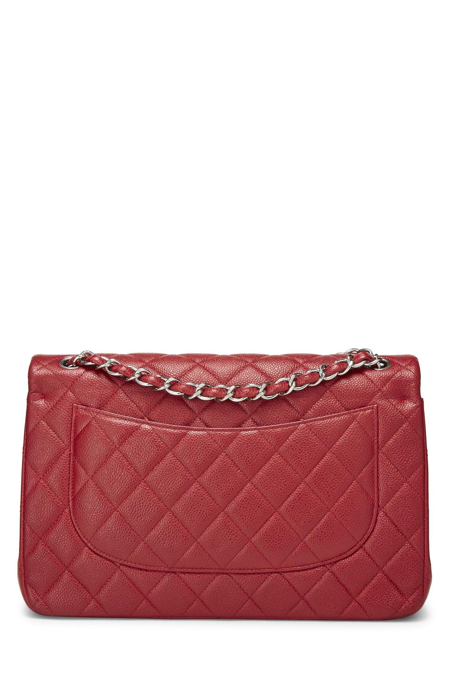 Chanel, Red Quilted Caviar New Classic Double Flap Jumbo, Red