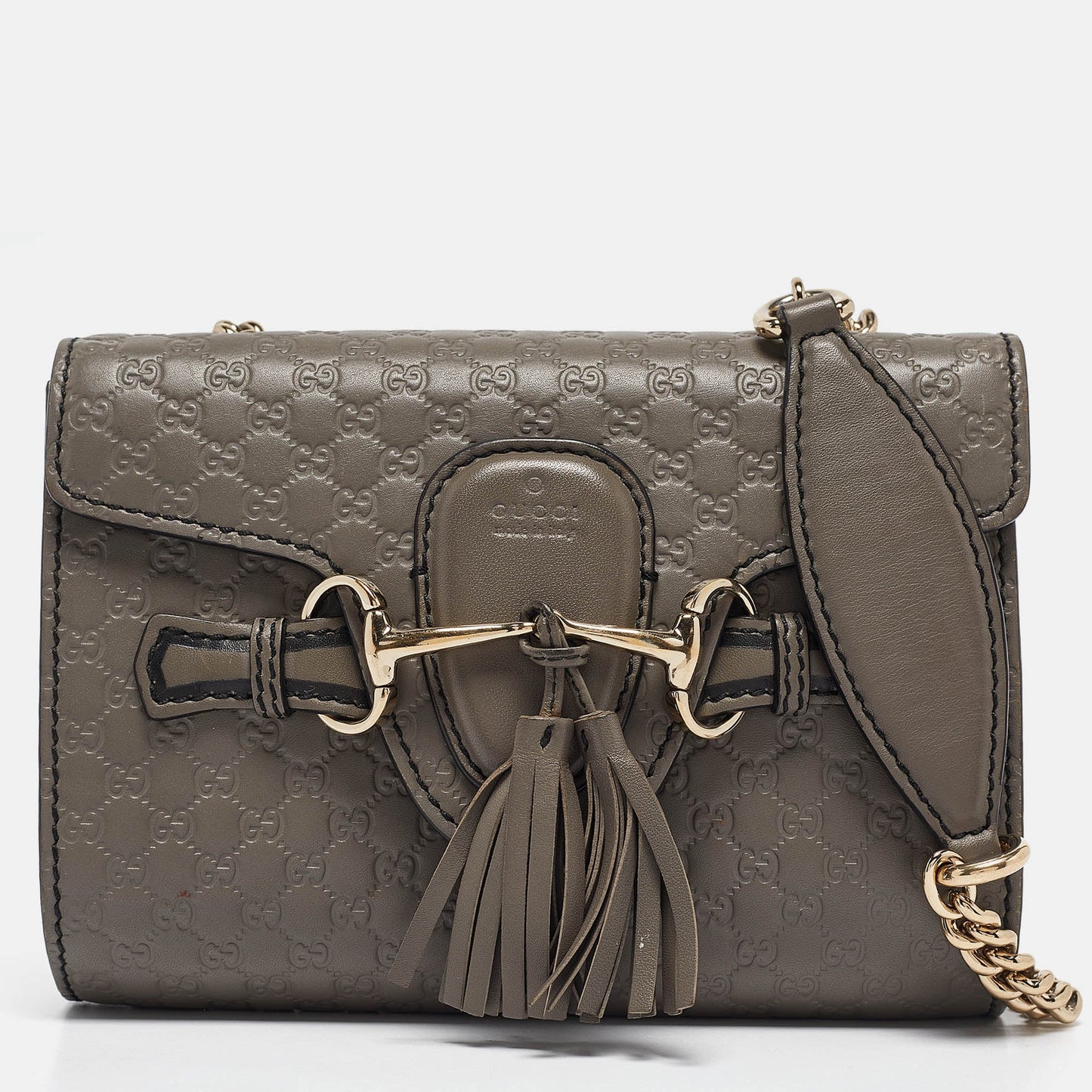 Luxury Gucci Trending 2025 Grey MicroLuxury Gucci Trending 2025ssima Leather Mini Emily Chain Crossbody Bag