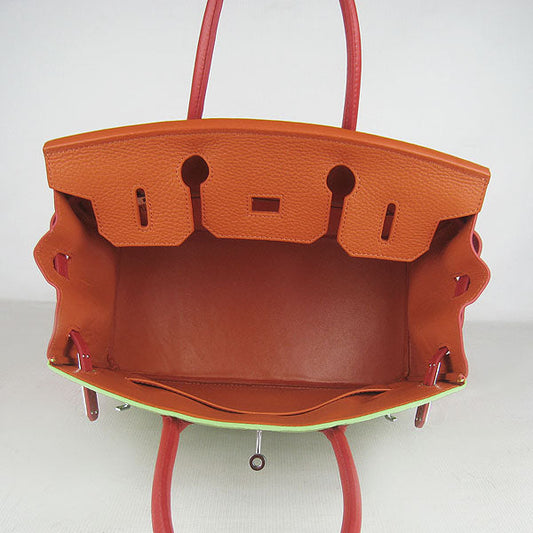 Luxury Hermes Birkin 30cm Togo Leather Handbags Red/Orange/Green Silver