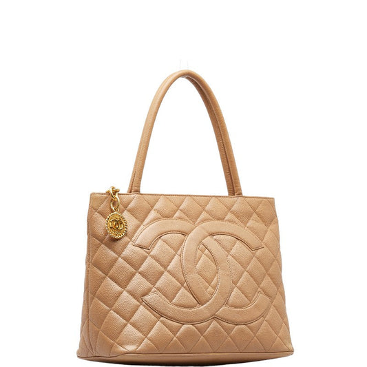 Chanel Matrases Medallion Coco Tote Handbag Tortoise Bag Beige Caviar S CHANEL