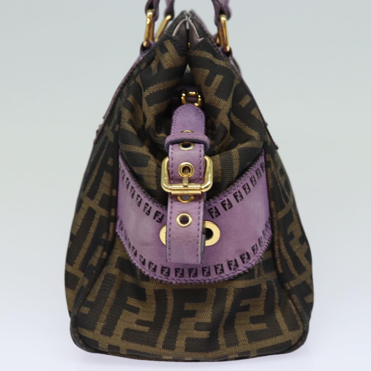 Luxury Fendi Zucca Canvas Hand Bag Brown Black Purple83149