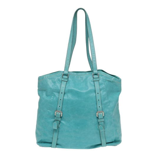 Luxury Prada Tote Bag Leather Turquoise Blue 83948