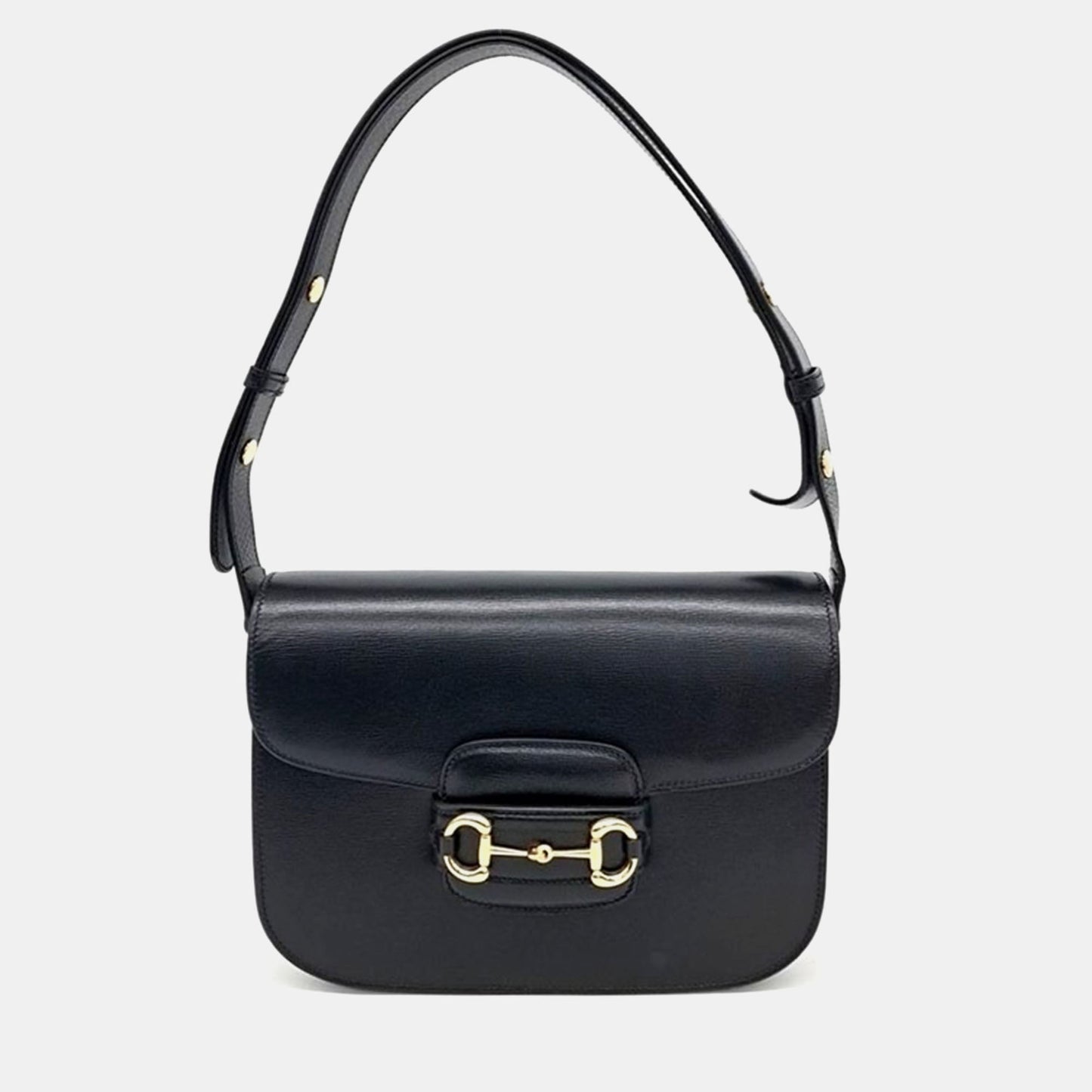 Luxury Gucci Trending 2025 Black Leather 1955 Horsebit Shoulder Bag