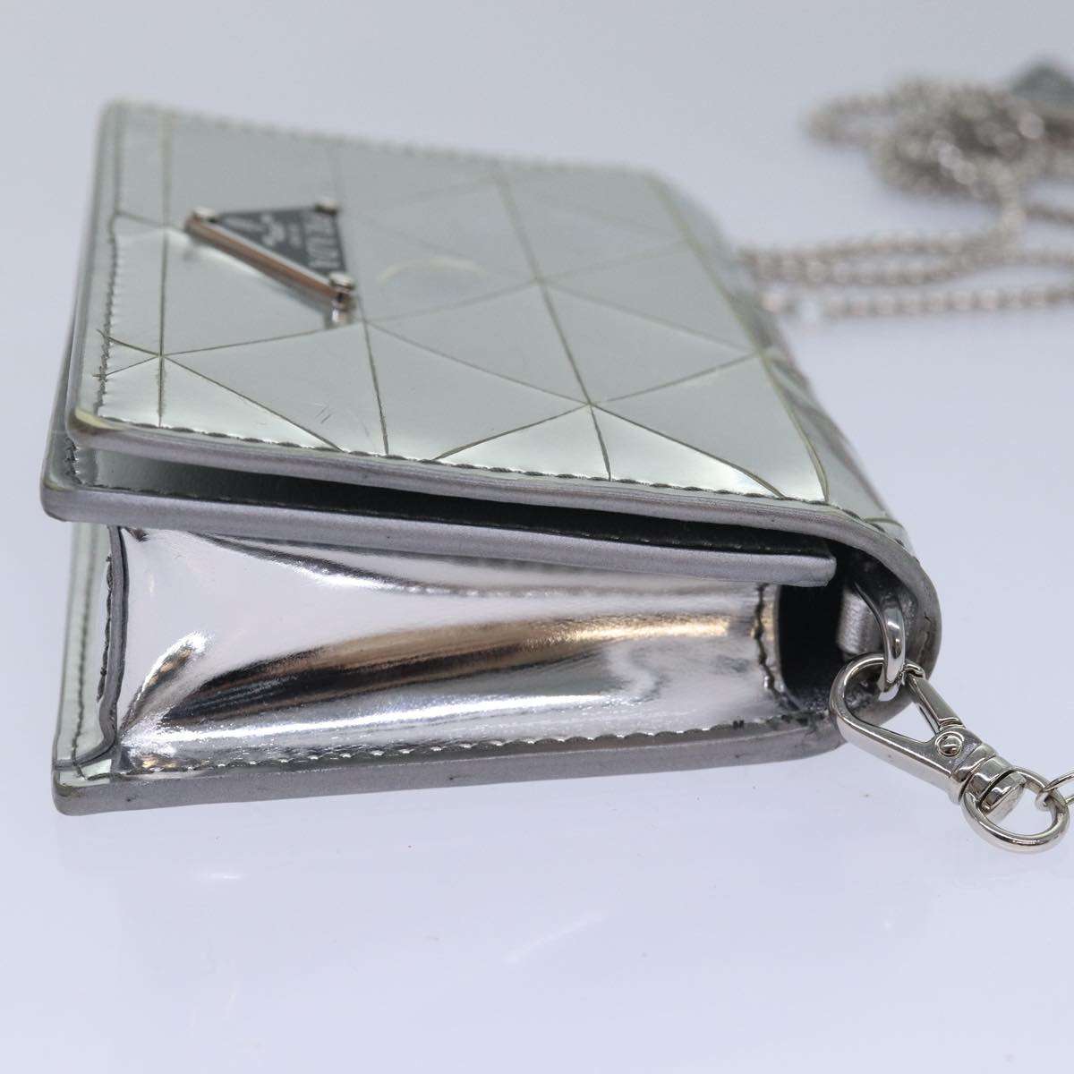 Luxury Prada Shoulder Pouch Triangle Panel Silver 84299