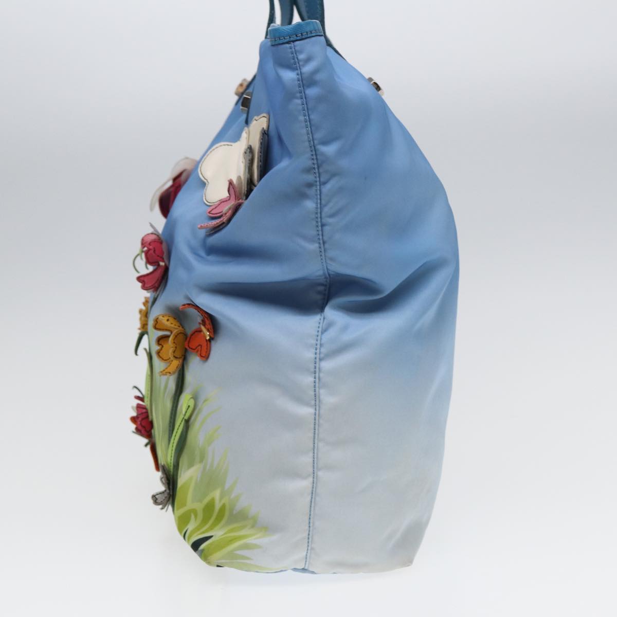 Luxury Prada Floral Tote Bag Nylon Blue Green 84450