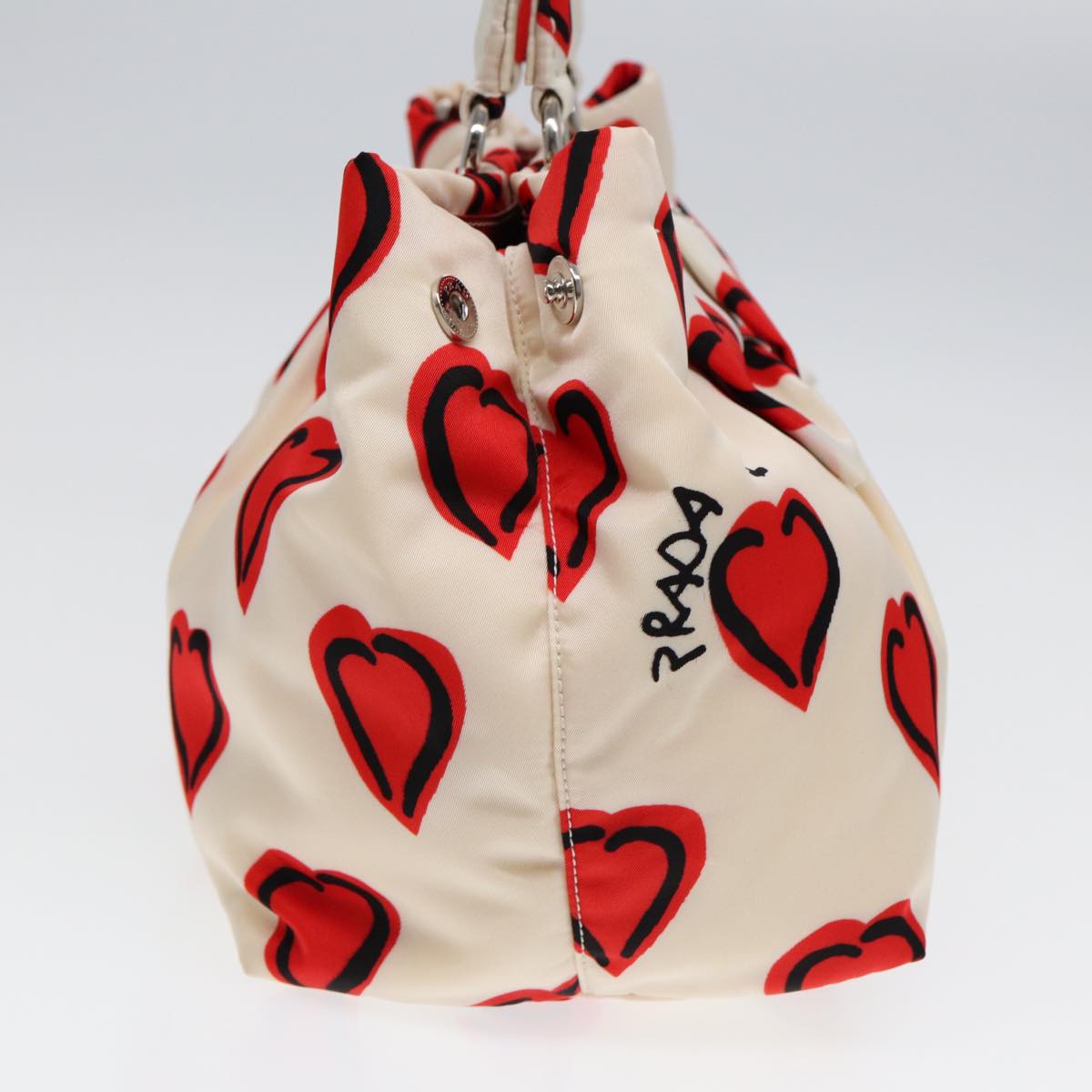 Luxury Prada Hand Bag Nylon 2way White Red 84945