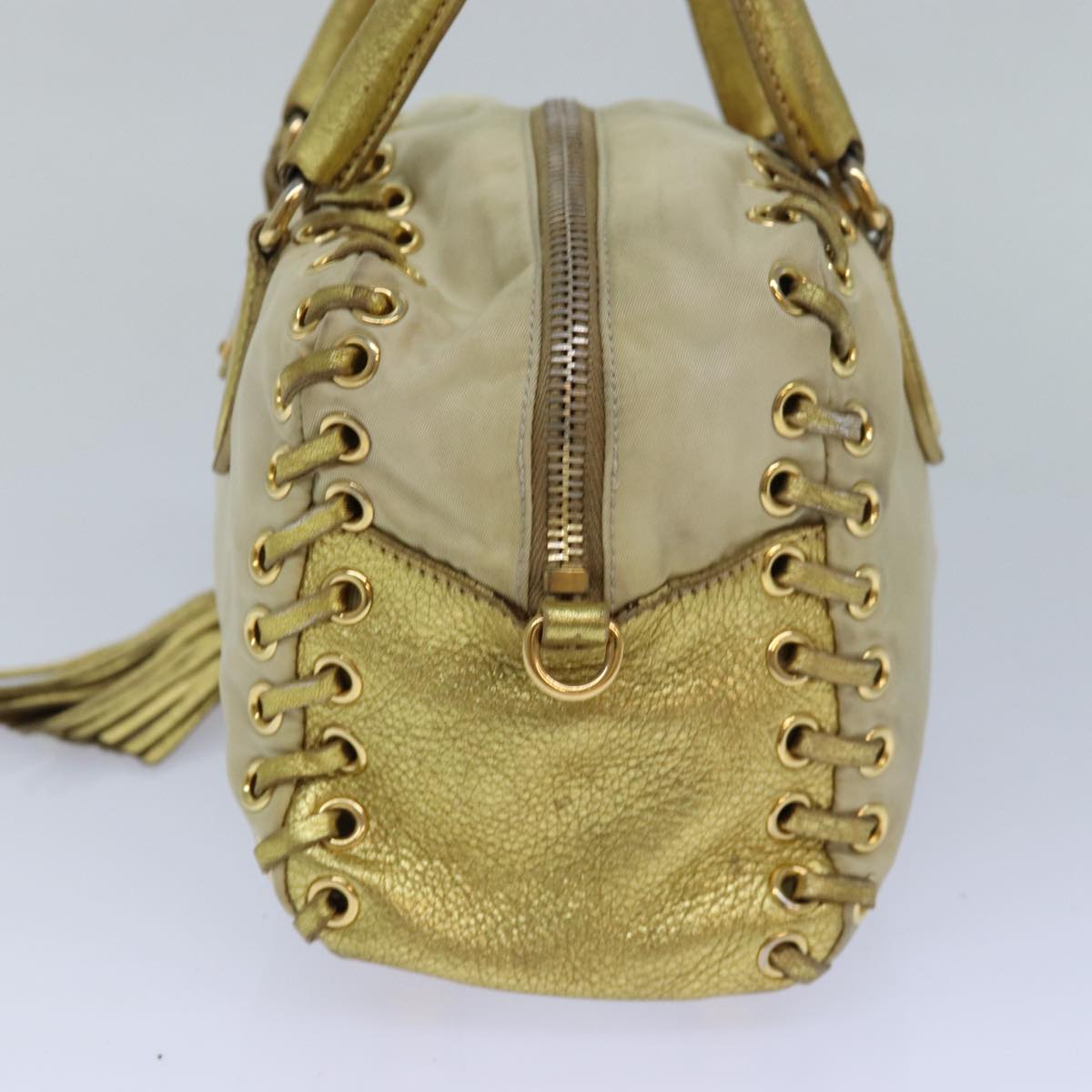 Luxury Prada Hand Bag Nylon 2way Beige Gold 85102