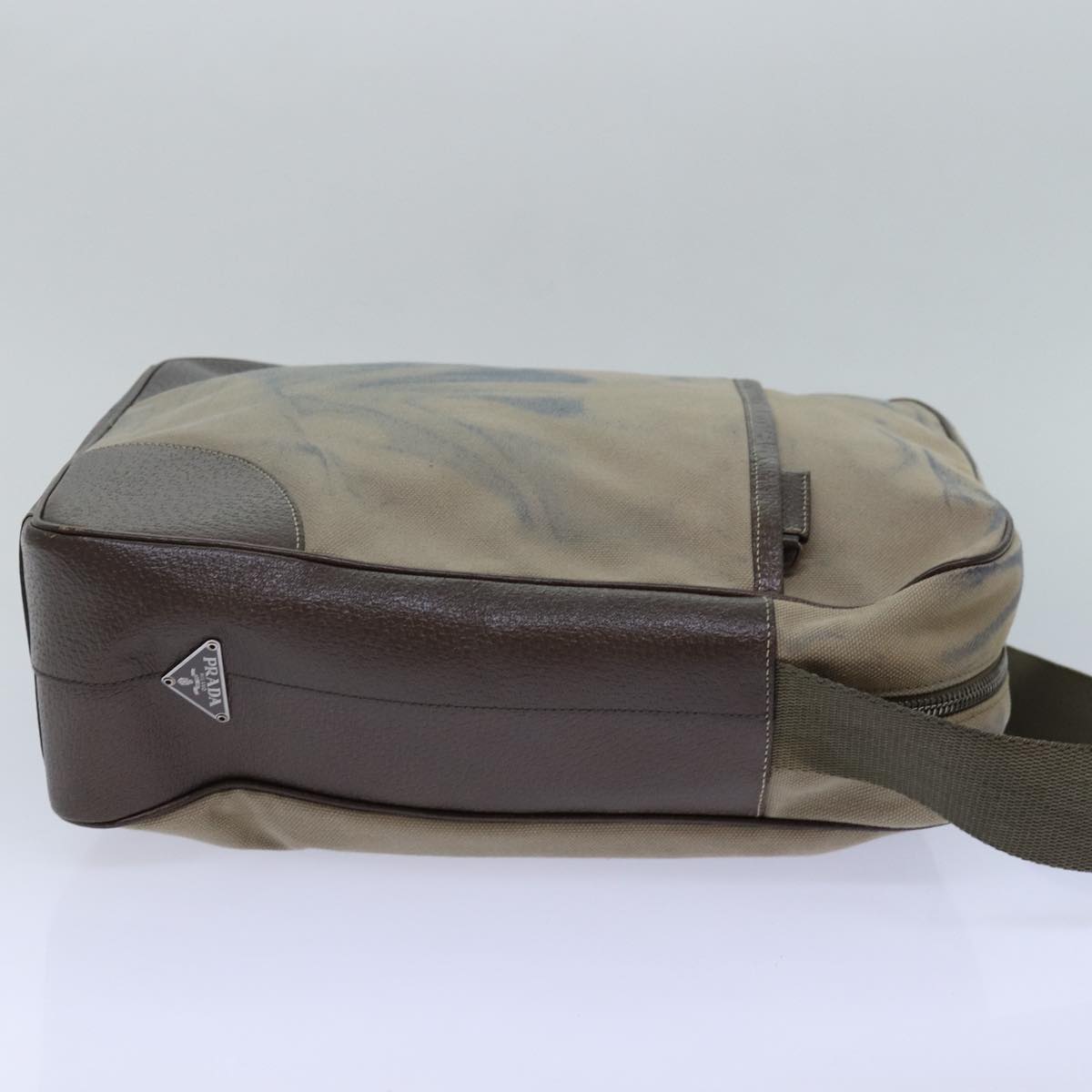 Luxury Prada Shoulder Bag Canvas Leather Brown Silver 85157