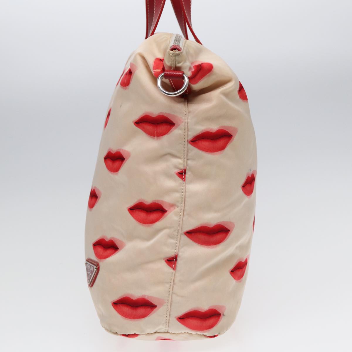 Luxury Prada Hand Bag Nylon 2way Beige Red Silver 85160