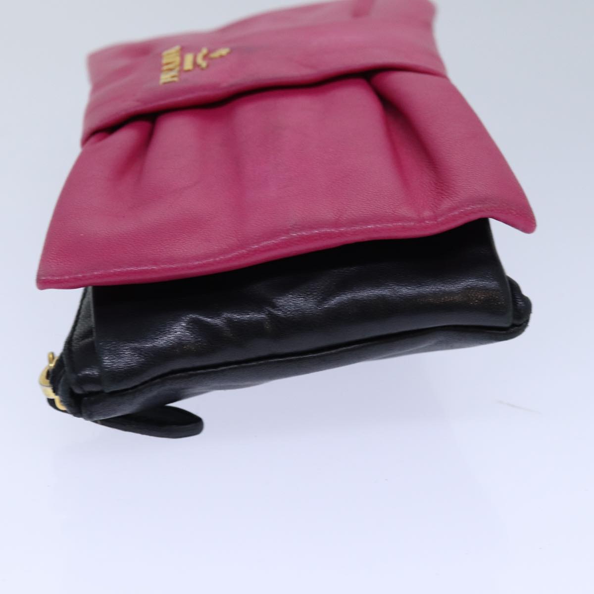 Luxury Prada Pouch Leather Black Pink gold 85225