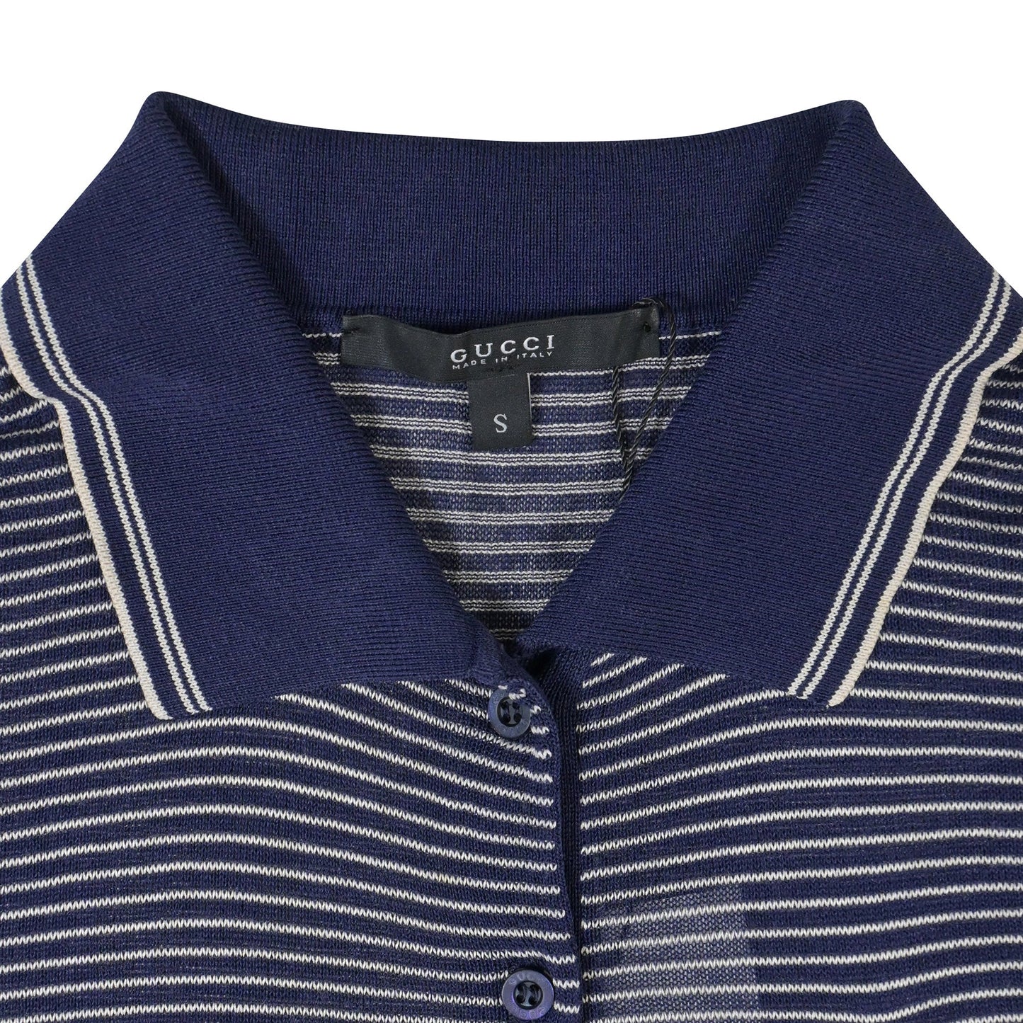 Luxury Gucci Trending 2025 Striped Knit Polo Shirt in Navy Blue Silk