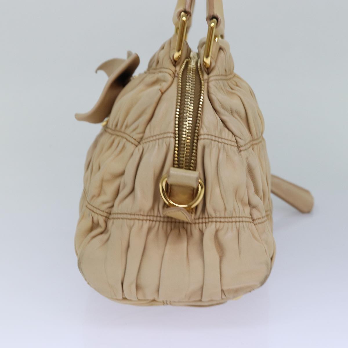 Luxury Prada Hand Bag Nylon Beige Gold 85286