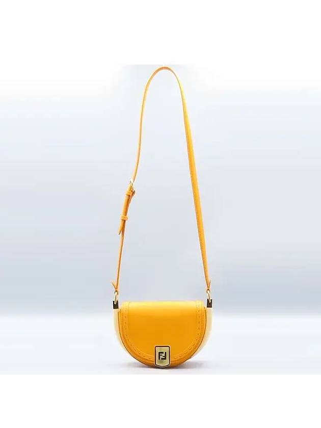 Luxury Fendi 8BT346 Orange Leather Moonlight Saddle Shoulder Bag