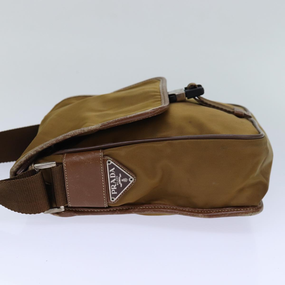 Luxury Prada Shoulder Bag Nylon Brown Silver 85483