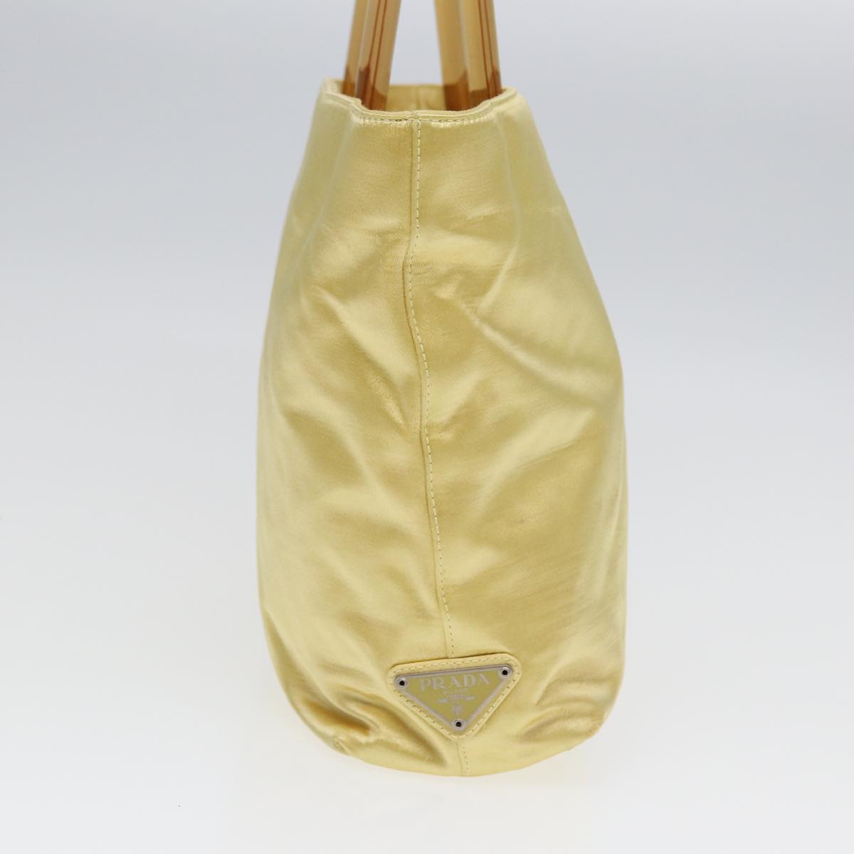 Luxury Prada Hand Bag Satin Yellow Silver 85633