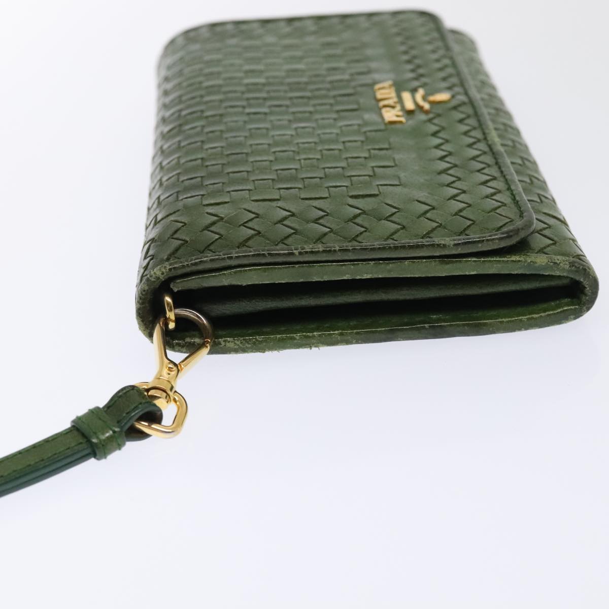 Luxury Prada Wallet Leather Green Gold 85772