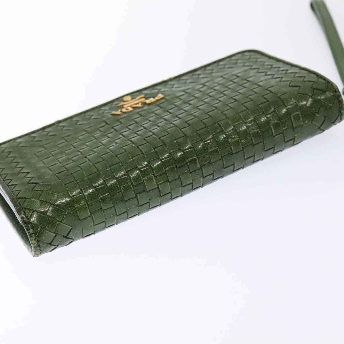Luxury Prada Wallet Leather Green Gold 85772