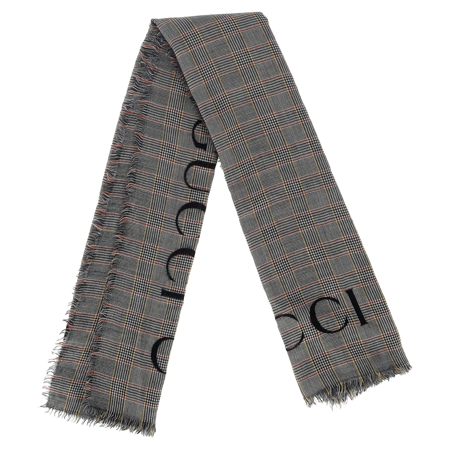 Luxury Gucci Trending 2025 Fringed Logo-Print Prince of Wales Checked Scarf in Gray Wool