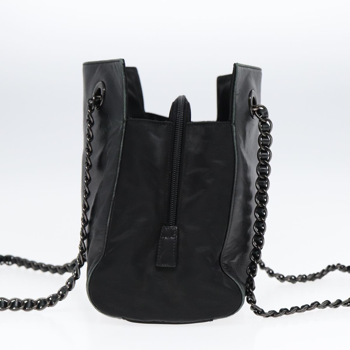 Luxury Prada Chain Shoulder Bag Leather Black Silver 85863