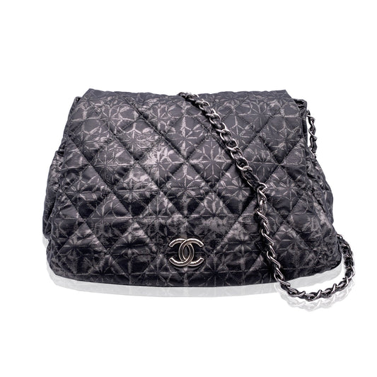 CHANEL Rock In Moscow Grey Abstract Print Nylon Accordion Flap Bag
